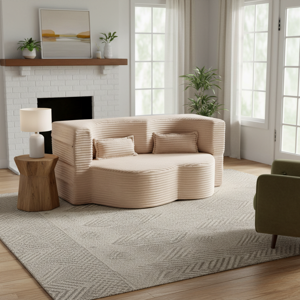 Greeley 78" Folding Corduroy Fabric Floor Sofa Bed with Full Size Mattress