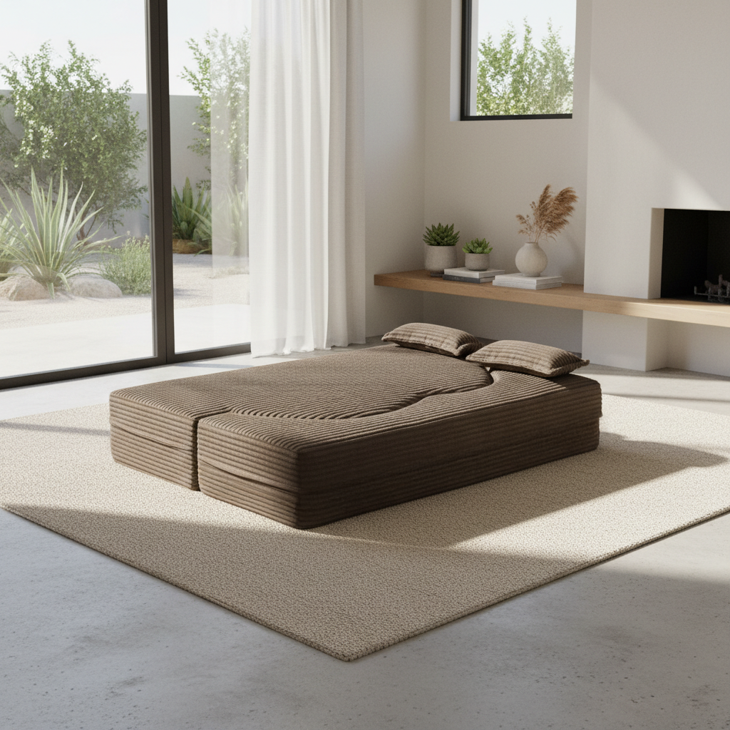 Greeley 78" Folding Corduroy Fabric Floor Sofa Bed with Full Size Mattress