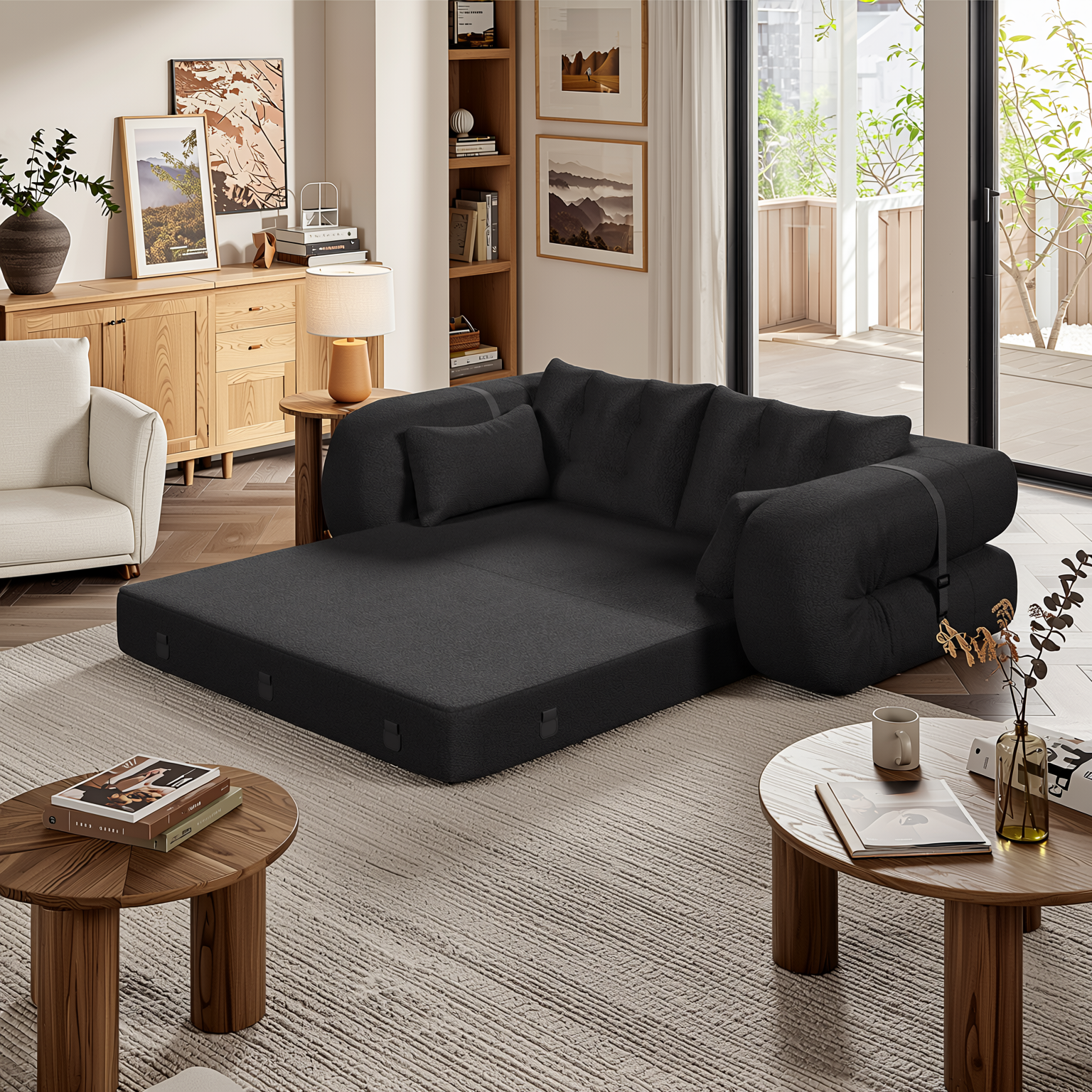 Amarillo 79'' 3-in-1 Foldable Sofa Bed with Pillows, Human Dog Bed Sofa