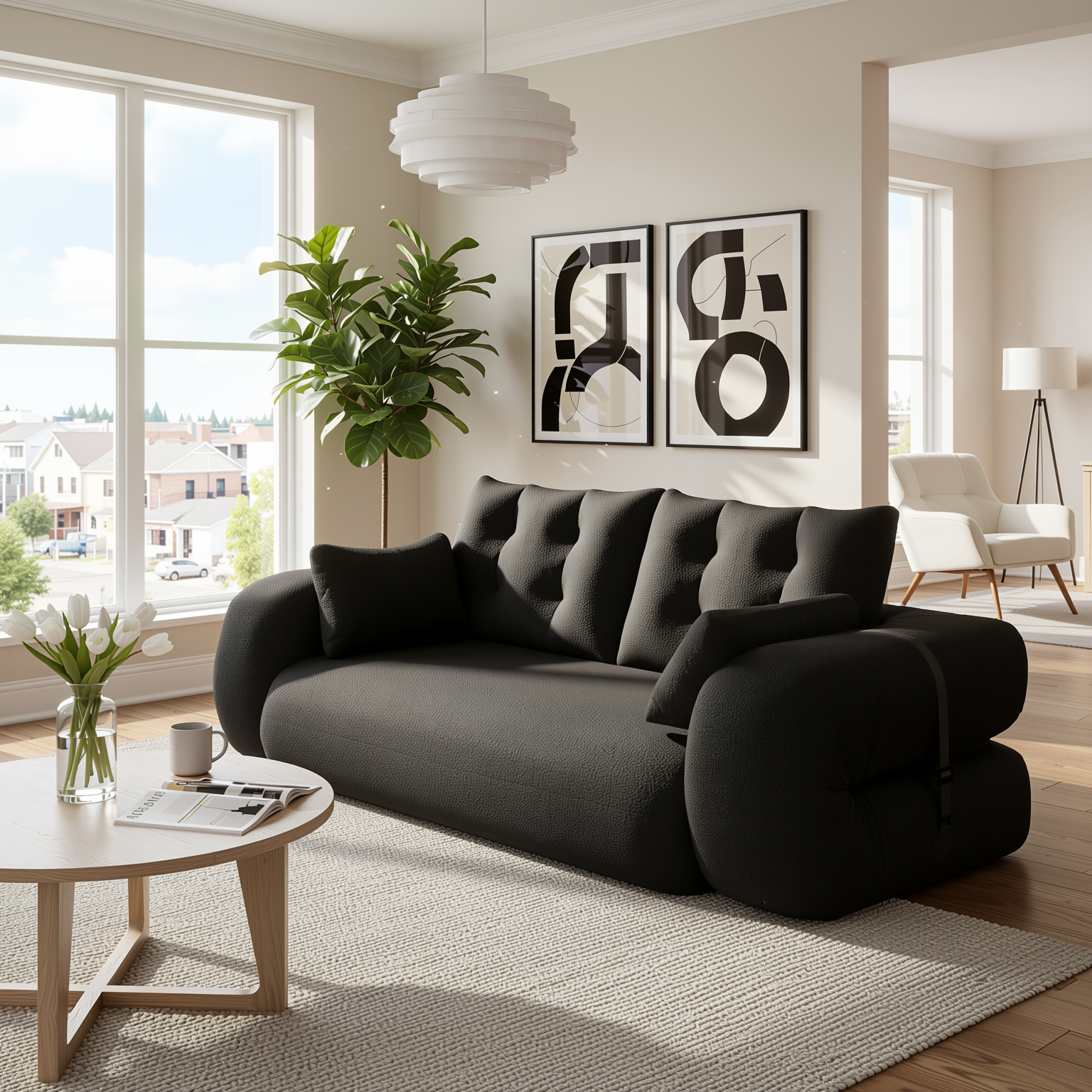 Amarillo 79'' 3-in-1 Foldable Sofa Bed with Pillows, Human Dog Bed Sofa