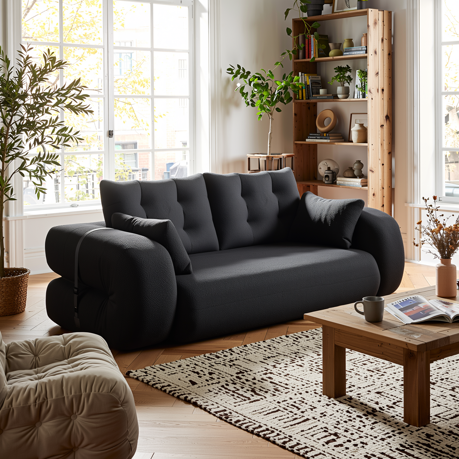 Amarillo 79'' 3-in-1 Foldable Sofa Bed with Pillows, Human Dog Bed Sofa