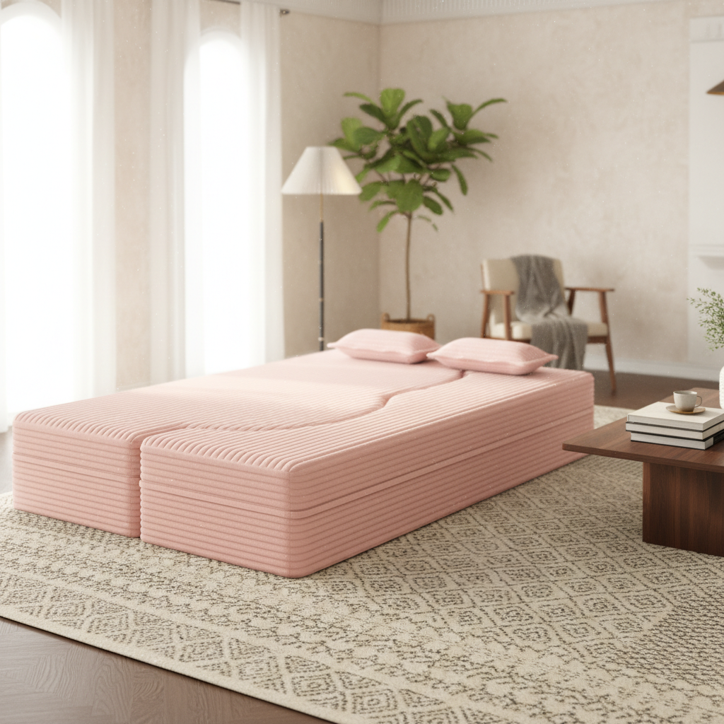 Greeley 78" Folding Corduroy Fabric Floor Sofa Bed with Full Size Mattress