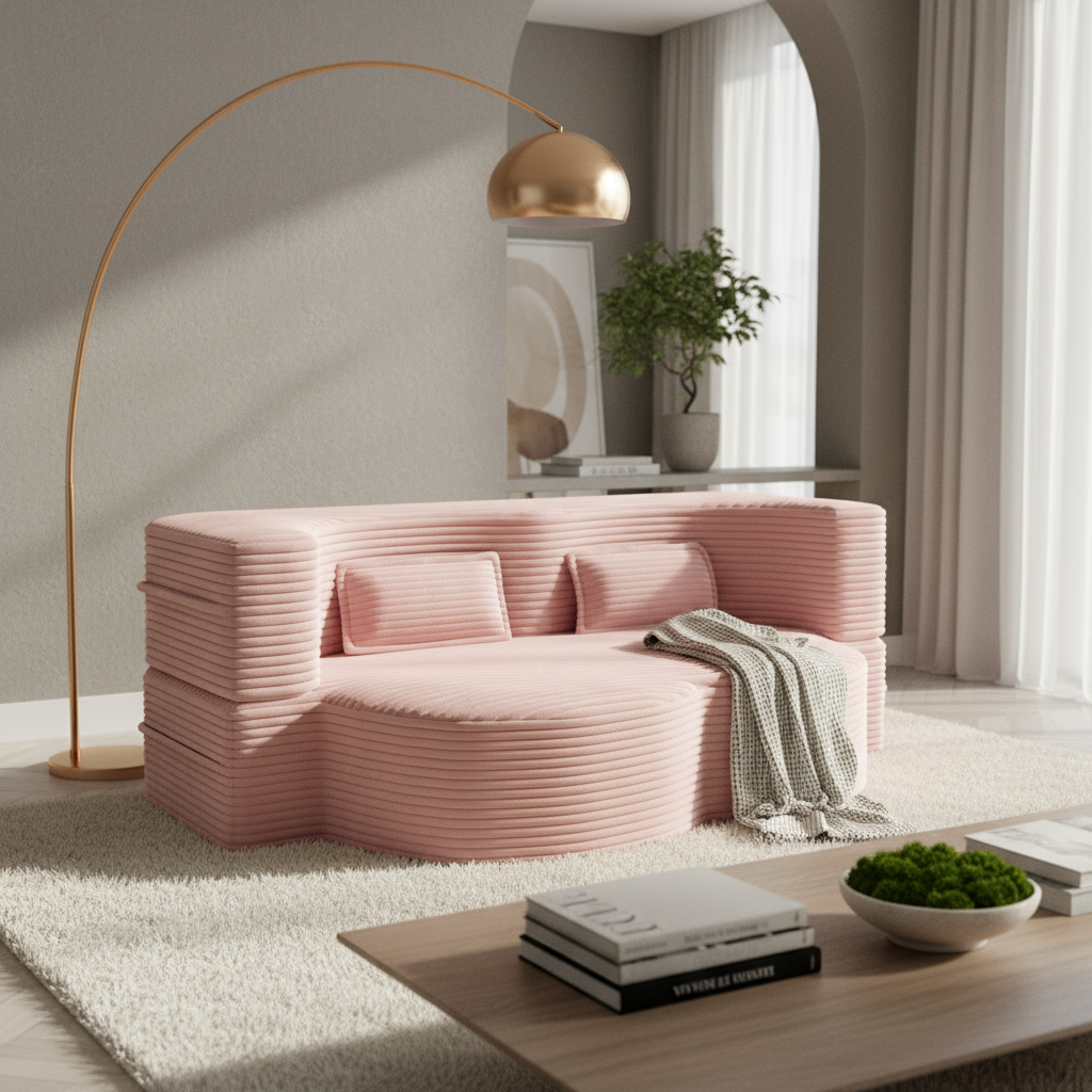 Greeley 78" Convertible Sleeper Sofa Bed, Corduroy Fabric Floor Couch with 2 Pillows