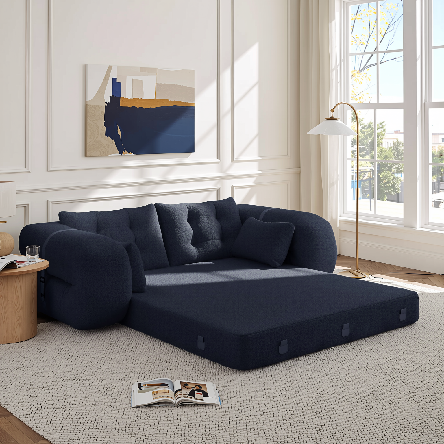 Amarillo 79'' 3-in-1 Foldable Sofa Bed with Pillows, Human Dog Bed Sofa