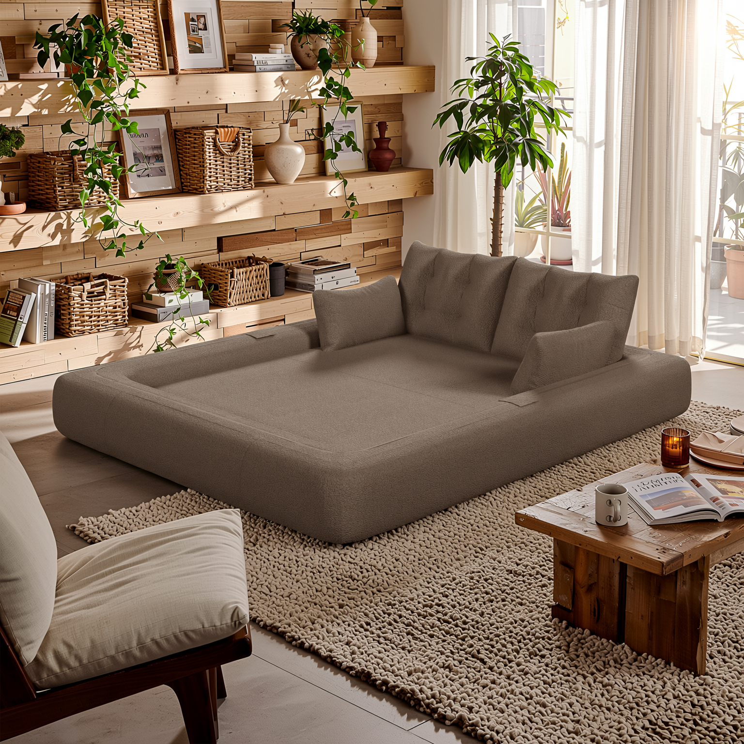 Amarillo 79'' 3-in-1 Foldable Sofa Bed with Pillows, Human Dog Bed Sofa