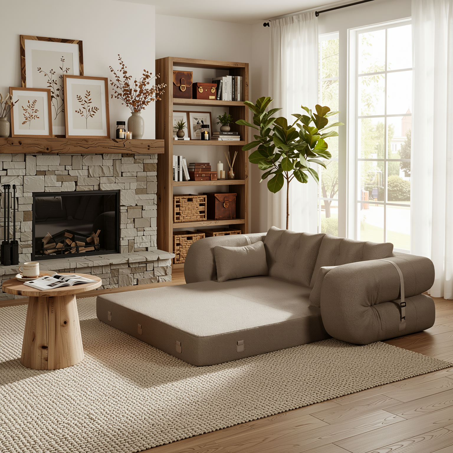 Amarillo 79'' 3-in-1 Foldable Sofa Bed with Pillows, Human Dog Bed Sofa