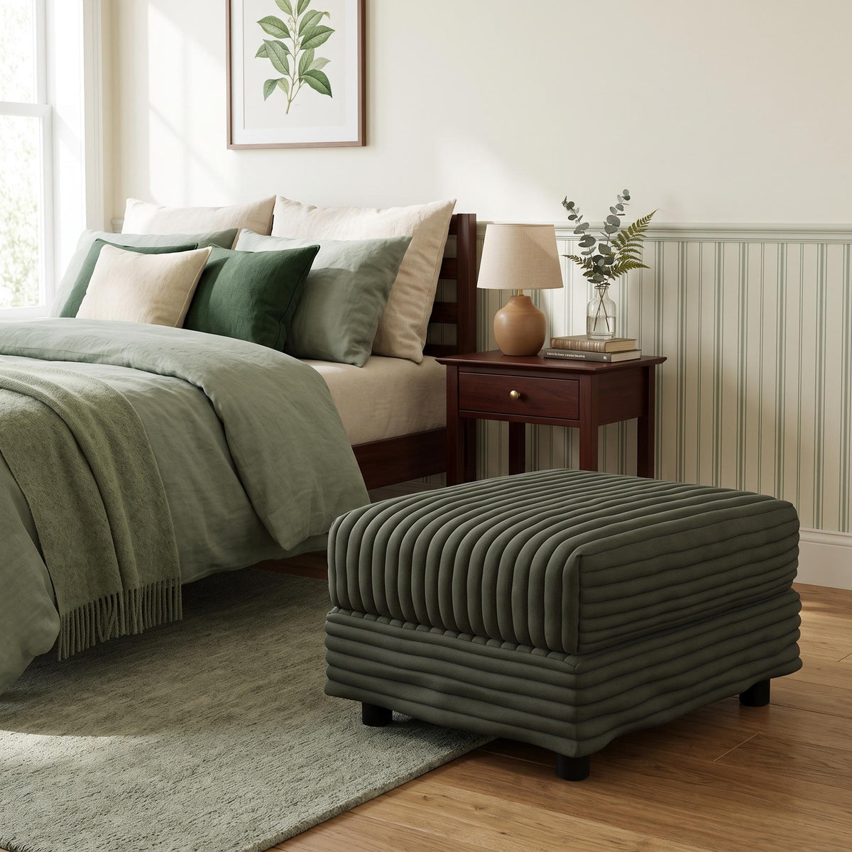 Homy Casa Triton Plush Corduroy Ottoman 31.5" Versatile Footrest for Living Room, Bedroom, Office Open Box