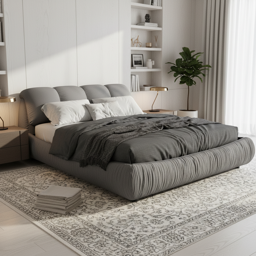 Trosa Luxury Queen Upholstered Platform Bed with Oversized Cushion Headboard