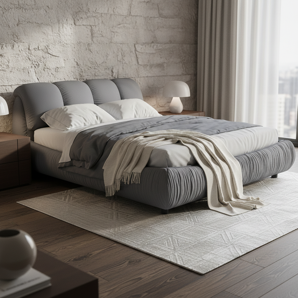 Trosa Luxury Queen Upholstered Platform Bed with Oversized Cushion Headboard