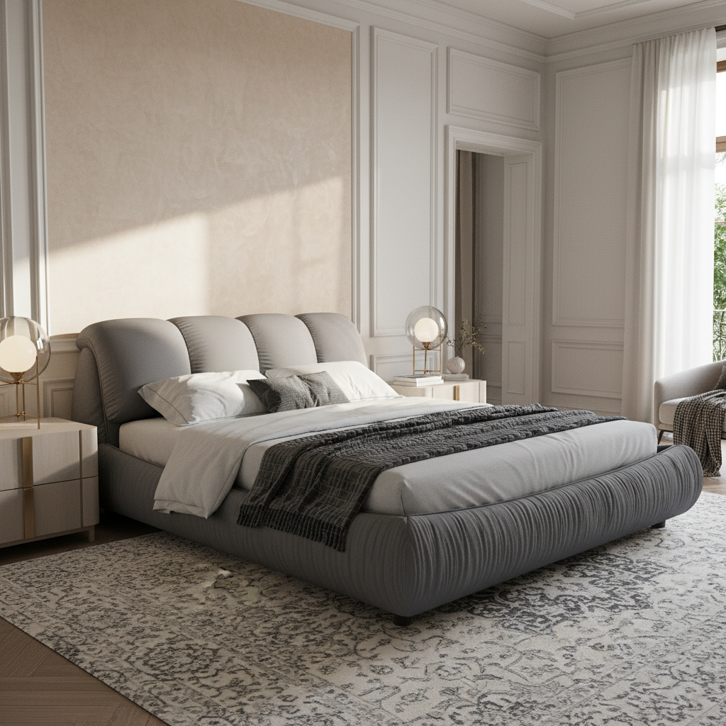 Trosa Luxury Queen Upholstered Platform Bed with Oversized Cushion Headboard