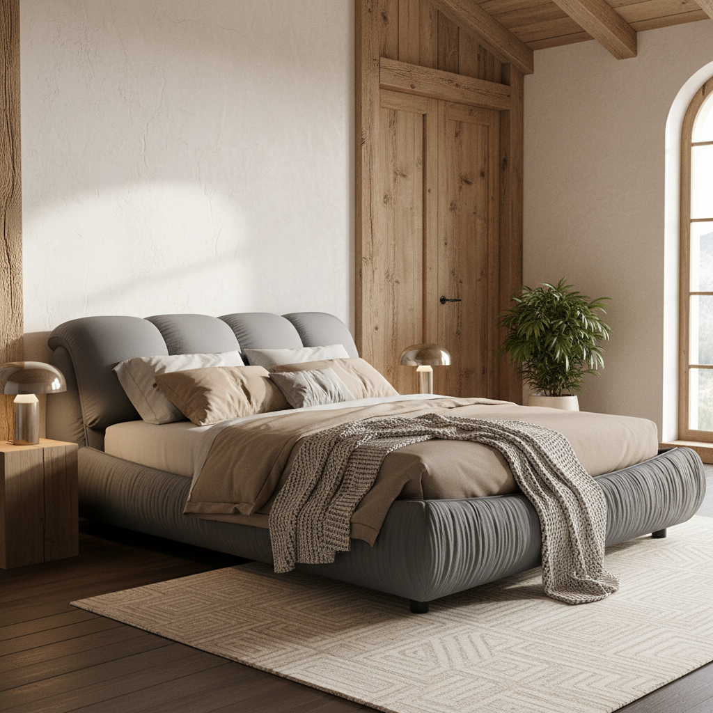 Trosa Luxury King Upholstered Platform Bed with Oversized Cushion Headboard