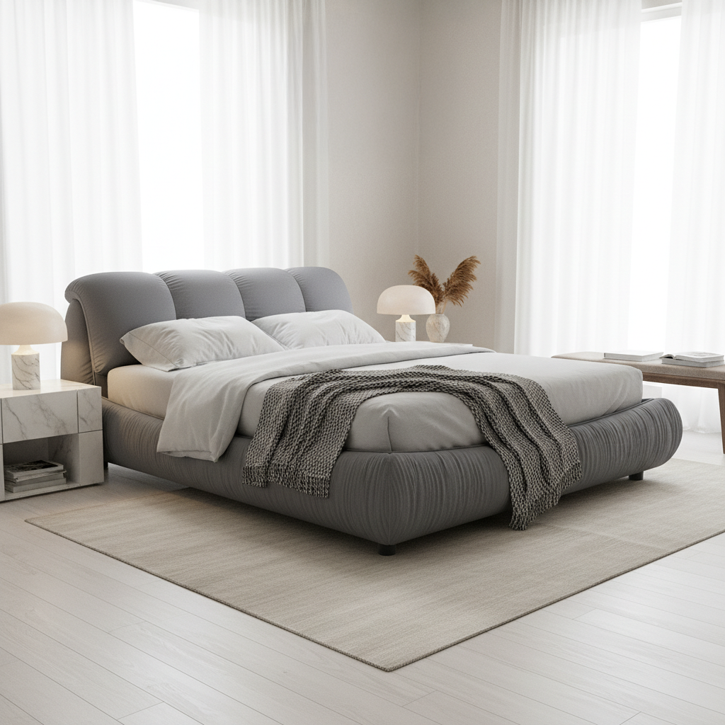 Trosa Luxury King Upholstered Platform Bed with Oversized Cushion Headboard