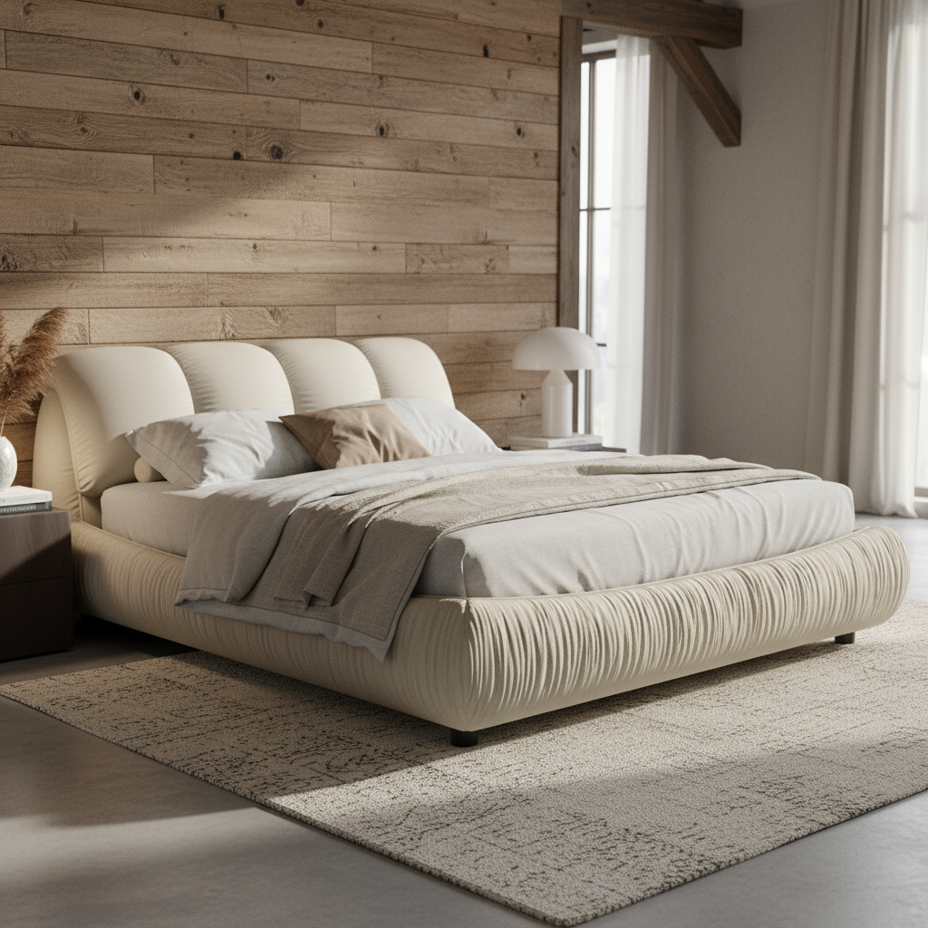 Trosa Luxury King Upholstered Platform Bed with Oversized Cushion Headboard