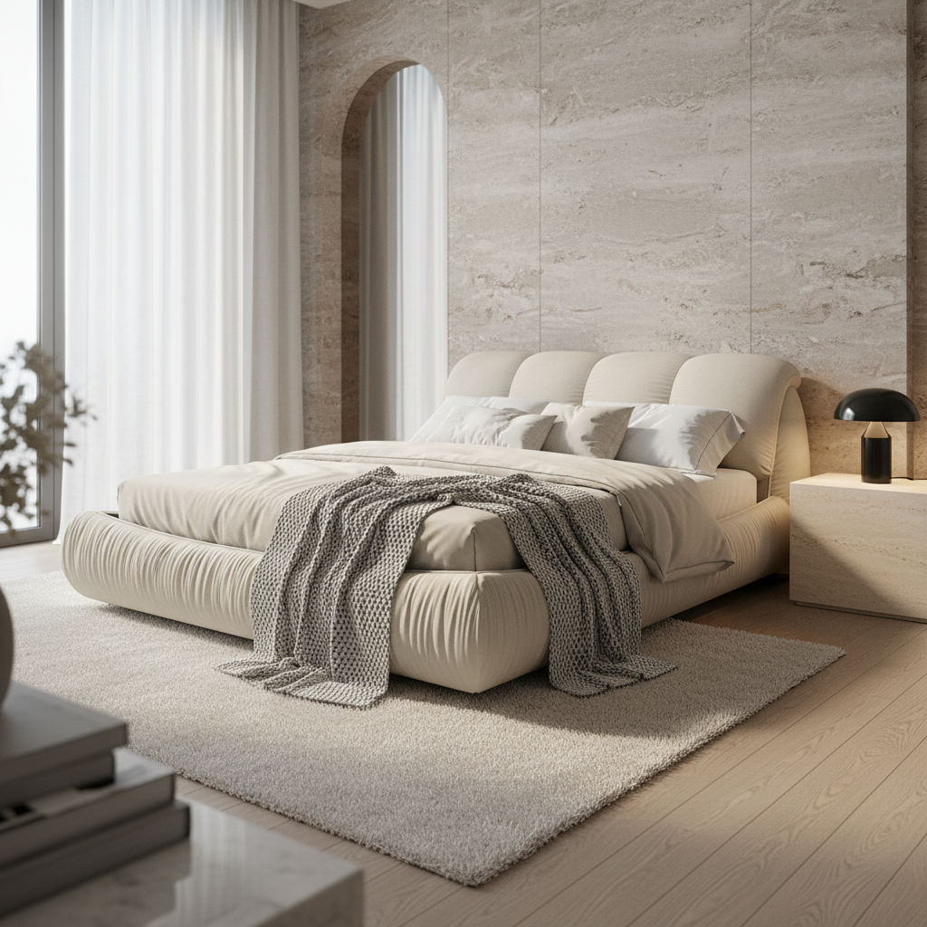 Trosa Luxury King Upholstered Platform Bed with Oversized Cushion Headboard