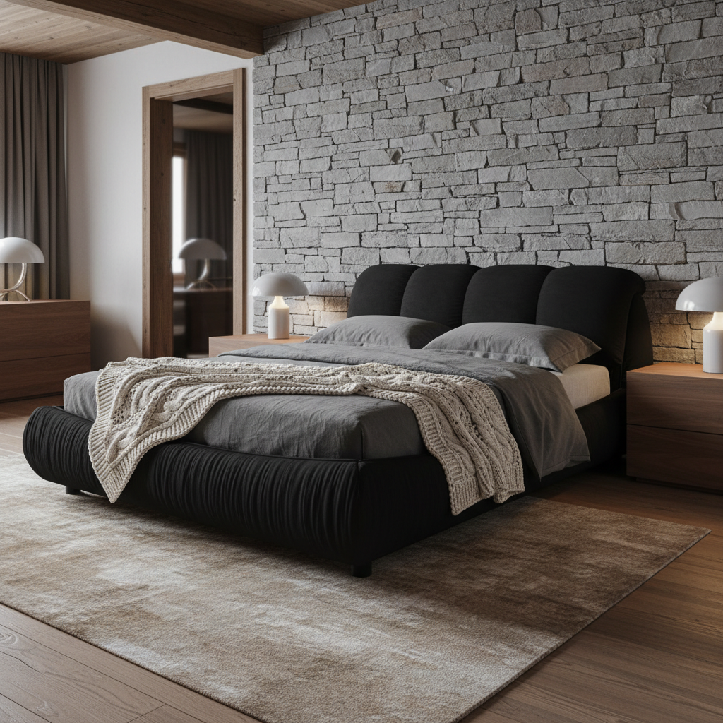 Trosa Luxury Queen Upholstered Platform Bed with Oversized Cushion Headboard