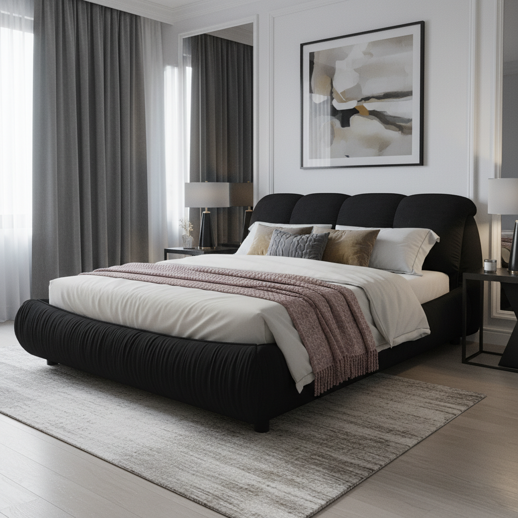 Trosa Luxury King Upholstered Platform Bed with Oversized Cushion Headboard