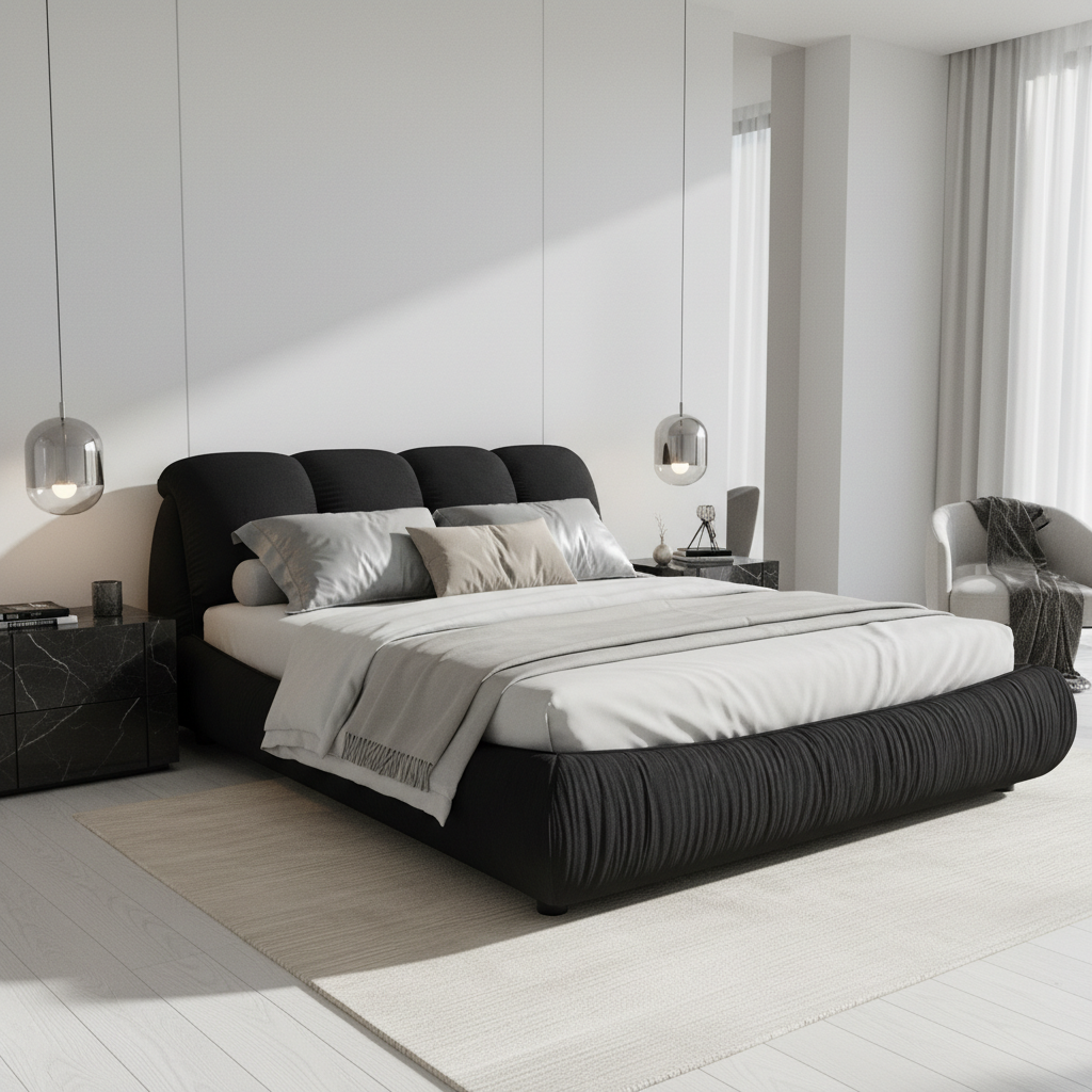 Trosa Luxury King Upholstered Platform Bed with Oversized Cushion Headboard