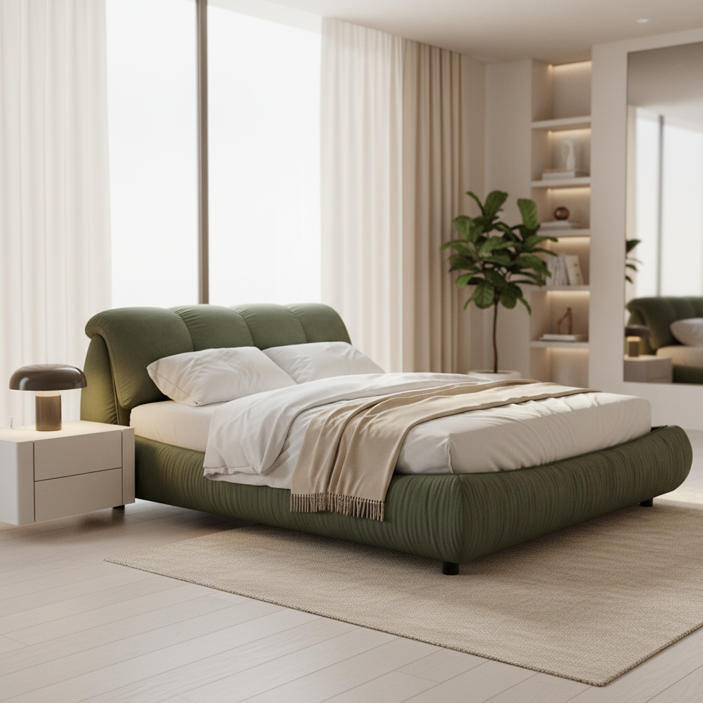 Trosa Luxury Queen Upholstered Platform Bed with Oversized Cushion Headboard