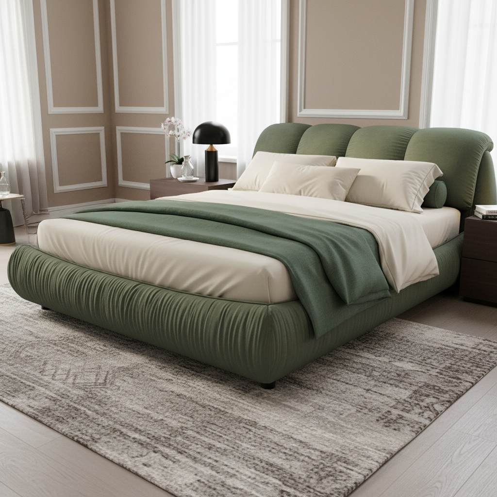 Trosa Luxury Queen Upholstered Platform Bed with Oversized Cushion Headboard