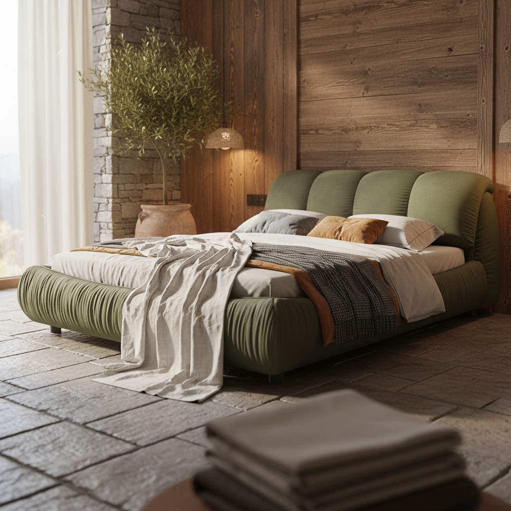 Trosa Luxury King Upholstered Platform Bed with Oversized Cushion Headboard