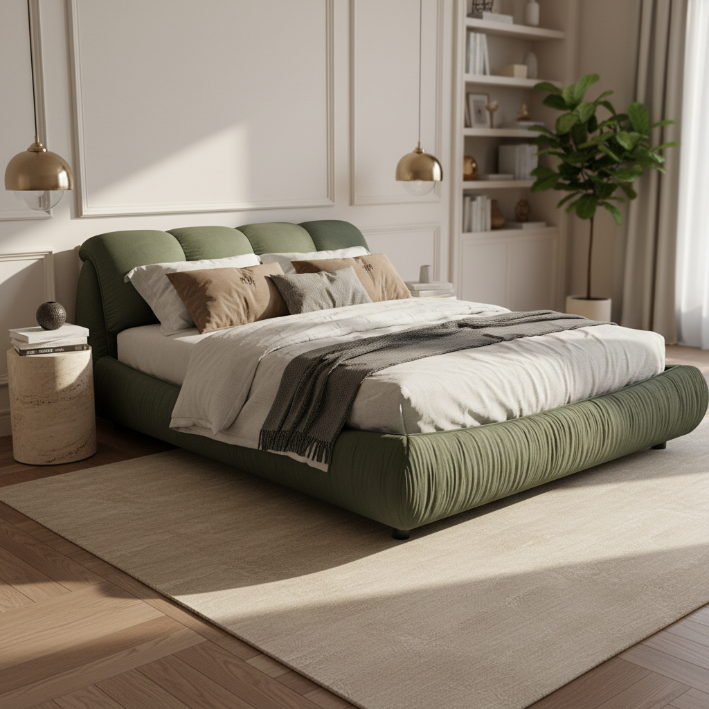 Trosa Luxury King Upholstered Platform Bed with Oversized Cushion Headboard