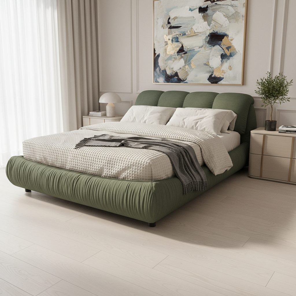 Trosa Luxury King Upholstered Platform Bed with Oversized Cushion Headboard