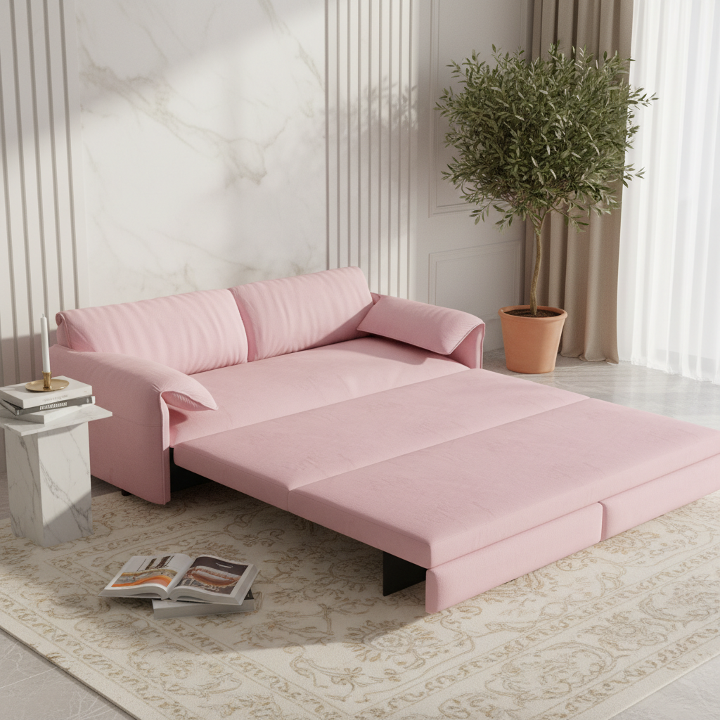 Freja 66" Velvet Convertible Sofa Bed with Pull-Out Sleeper and Side Storage