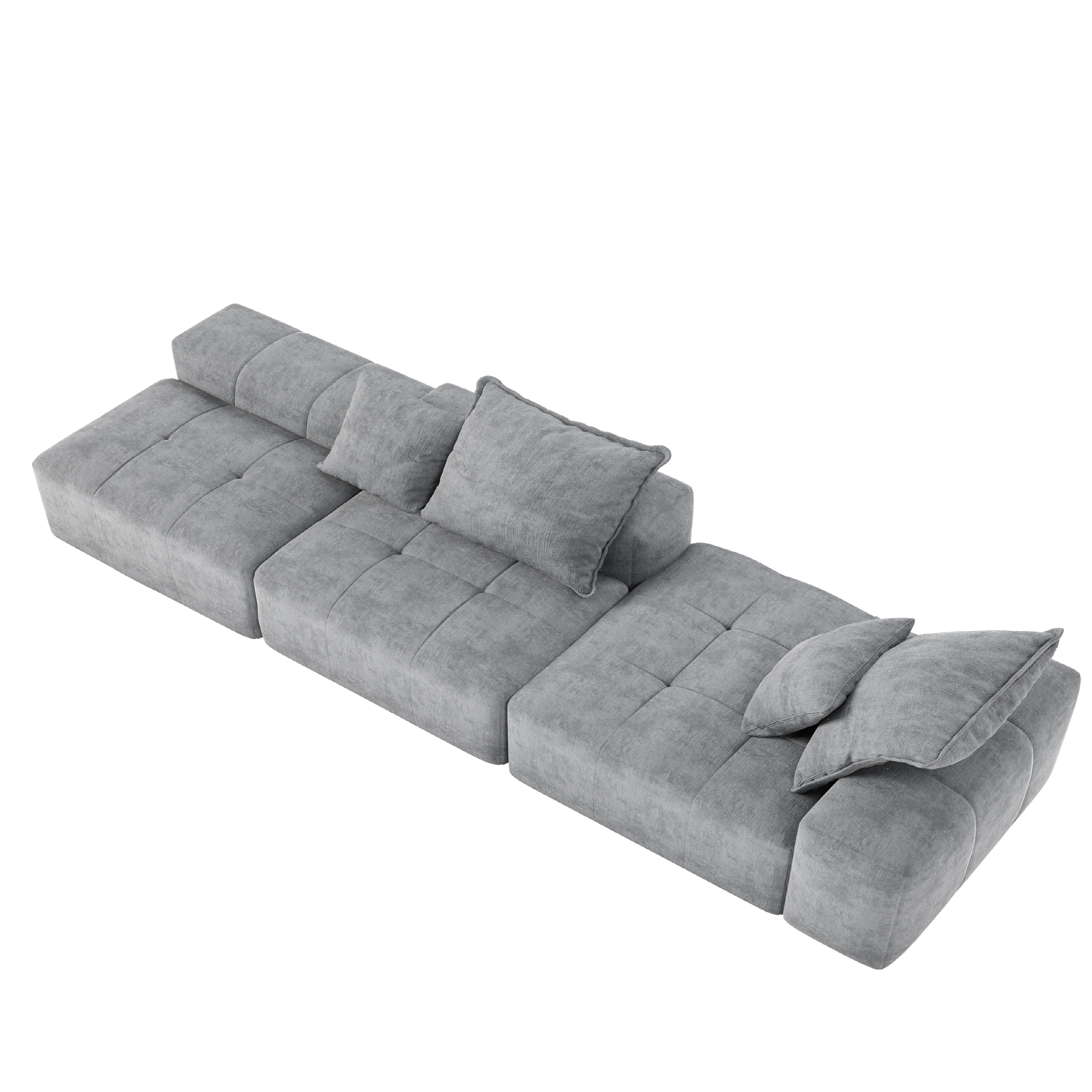 Denver 128" Modular Chenille Tufted Sectional Sofa with Ottoman and Chaise Lounge