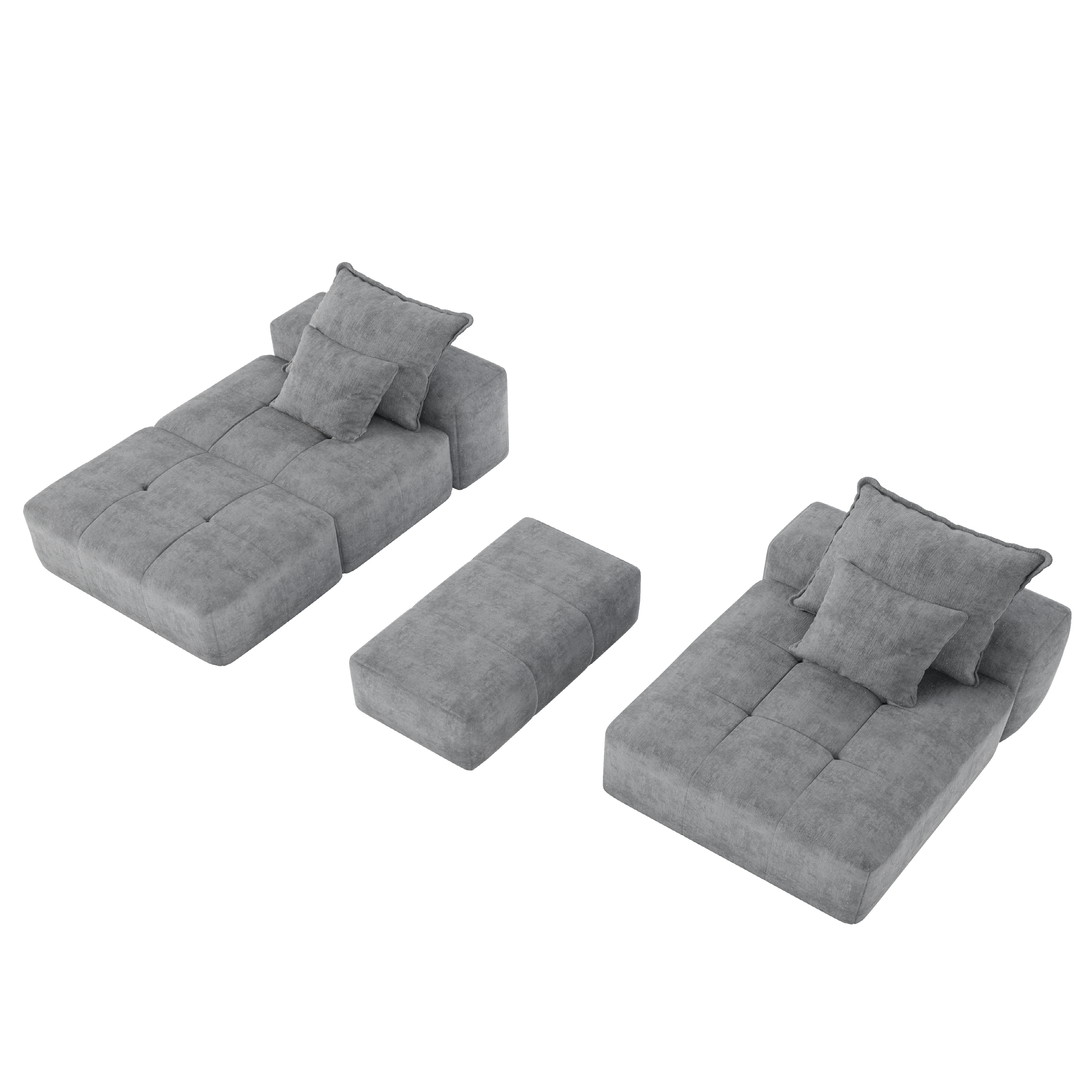 Denver 128" Modular Chenille Tufted Sectional Sofa with Ottoman and Chaise Lounge