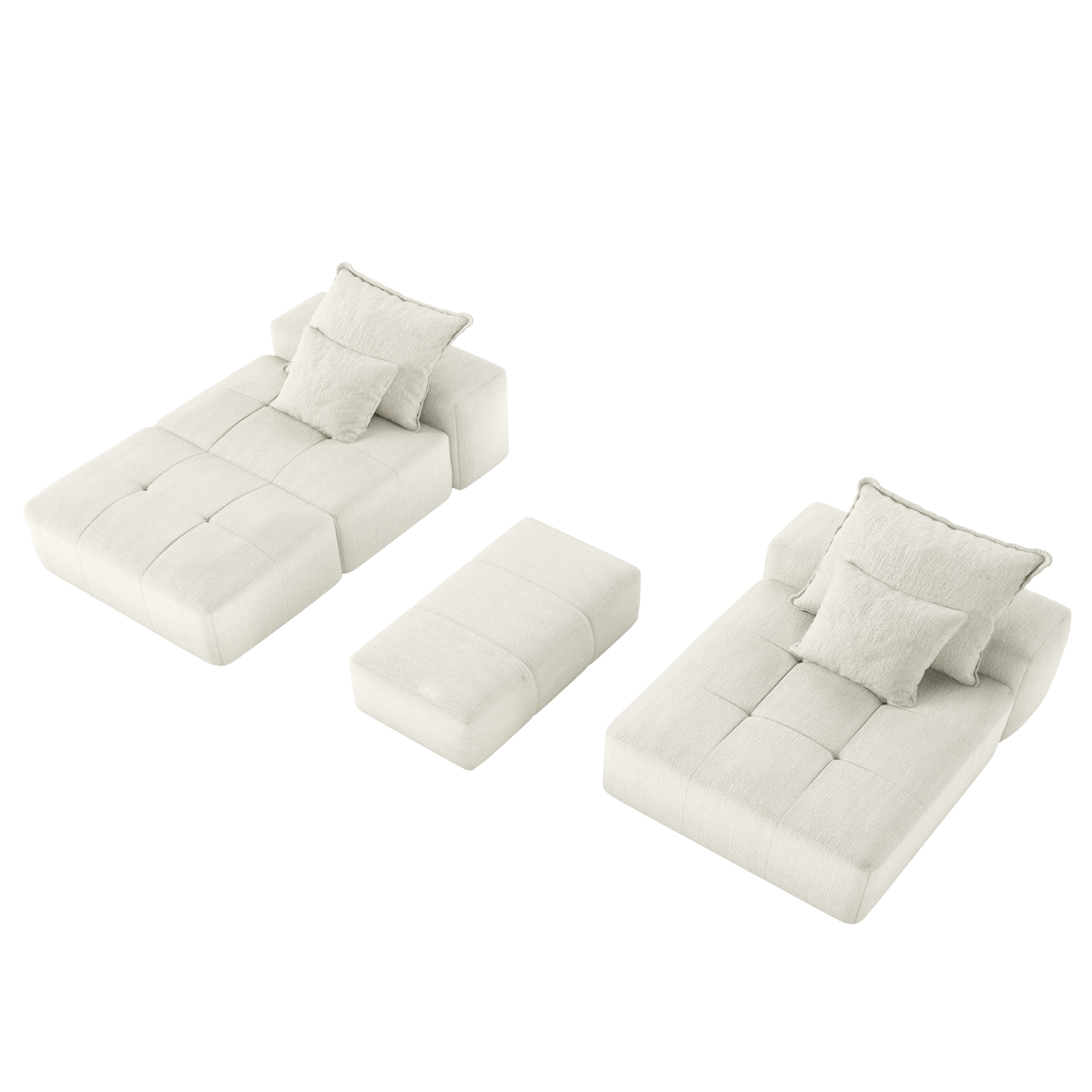 Denver 128" Modular Chenille Tufted Sectional Sofa with Ottoman and Chaise Lounge