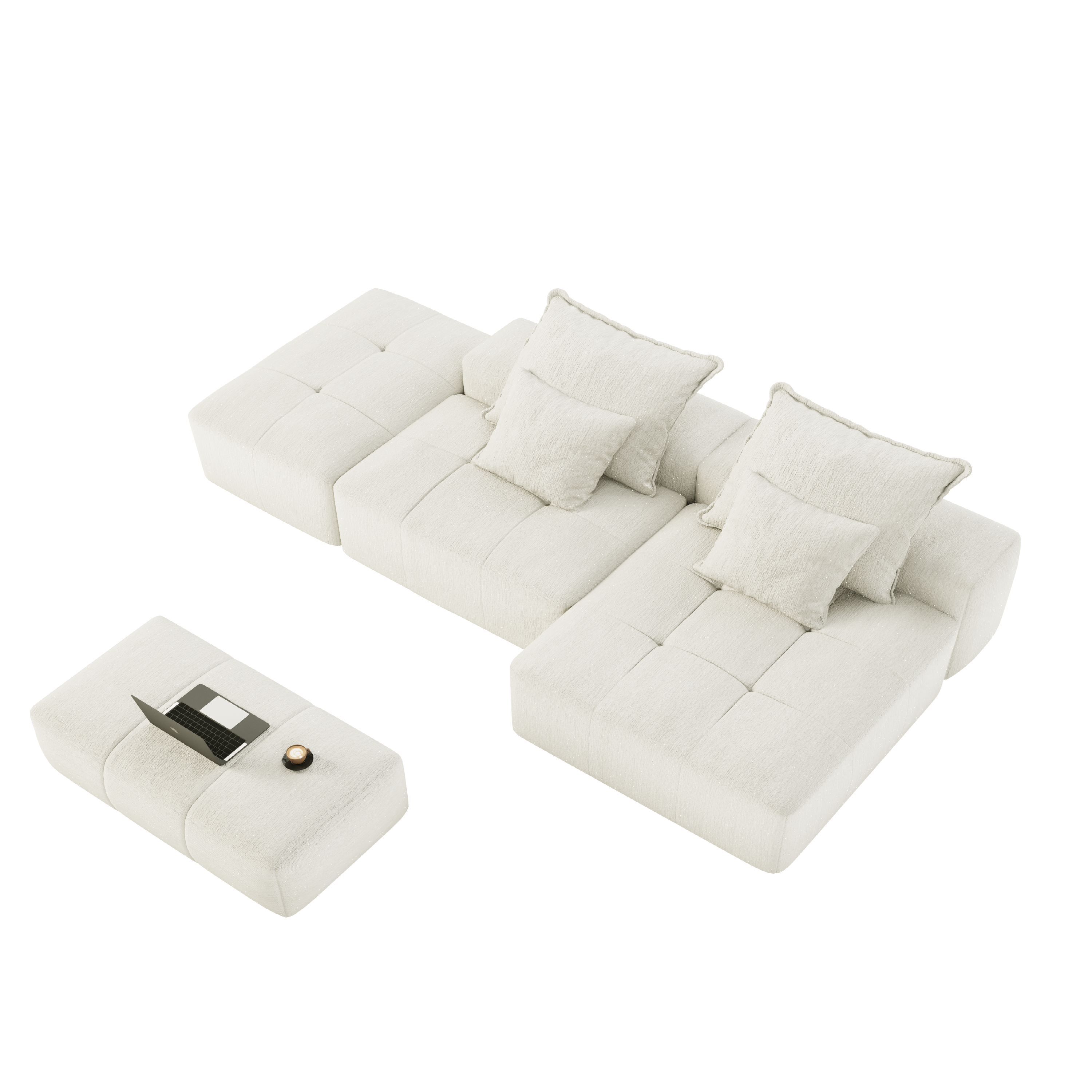 Denver 128" Modular Chenille Tufted Sectional Sofa with Ottoman and Chaise Lounge