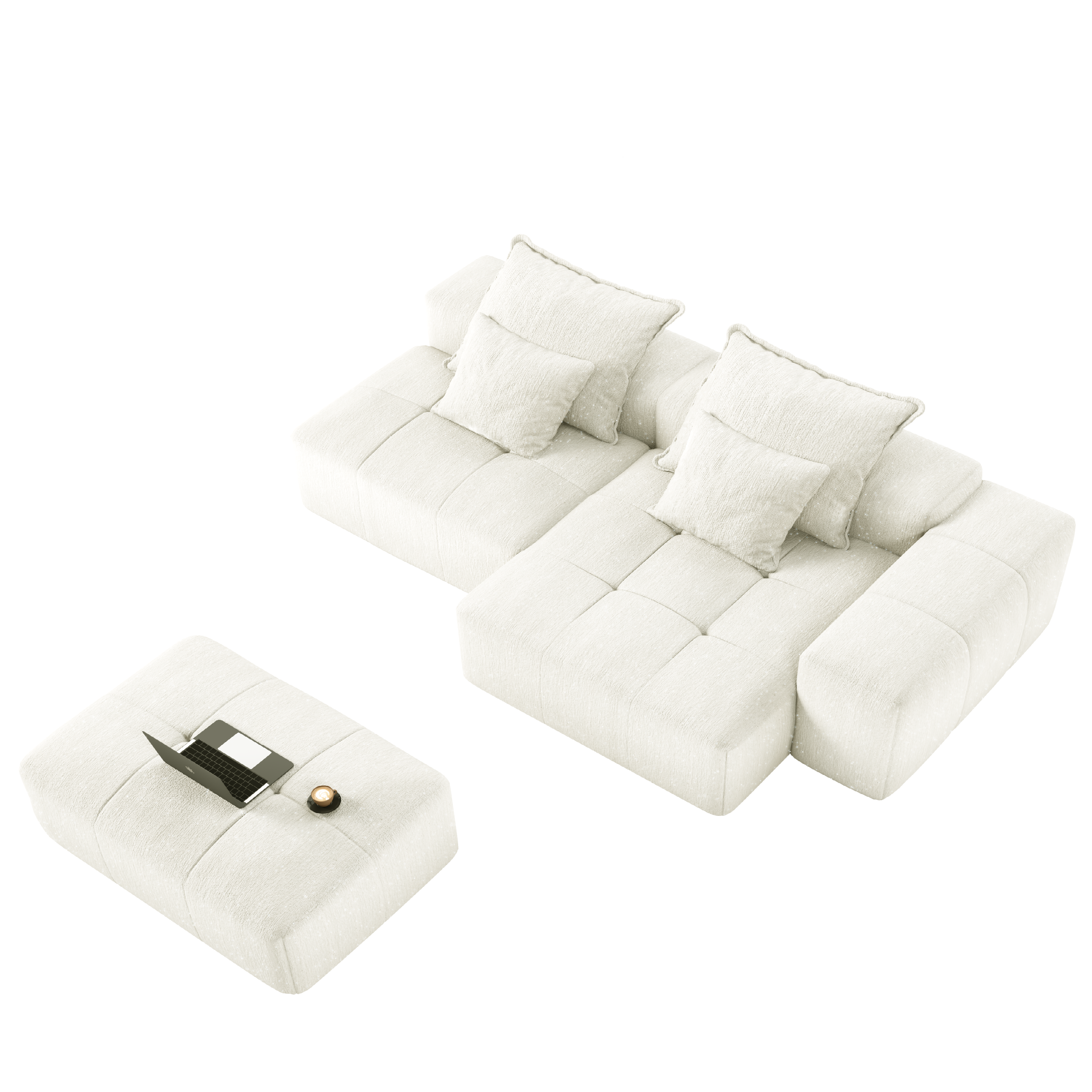 Denver 128" Modular Chenille Tufted Sectional Sofa with Ottoman and Chaise Lounge