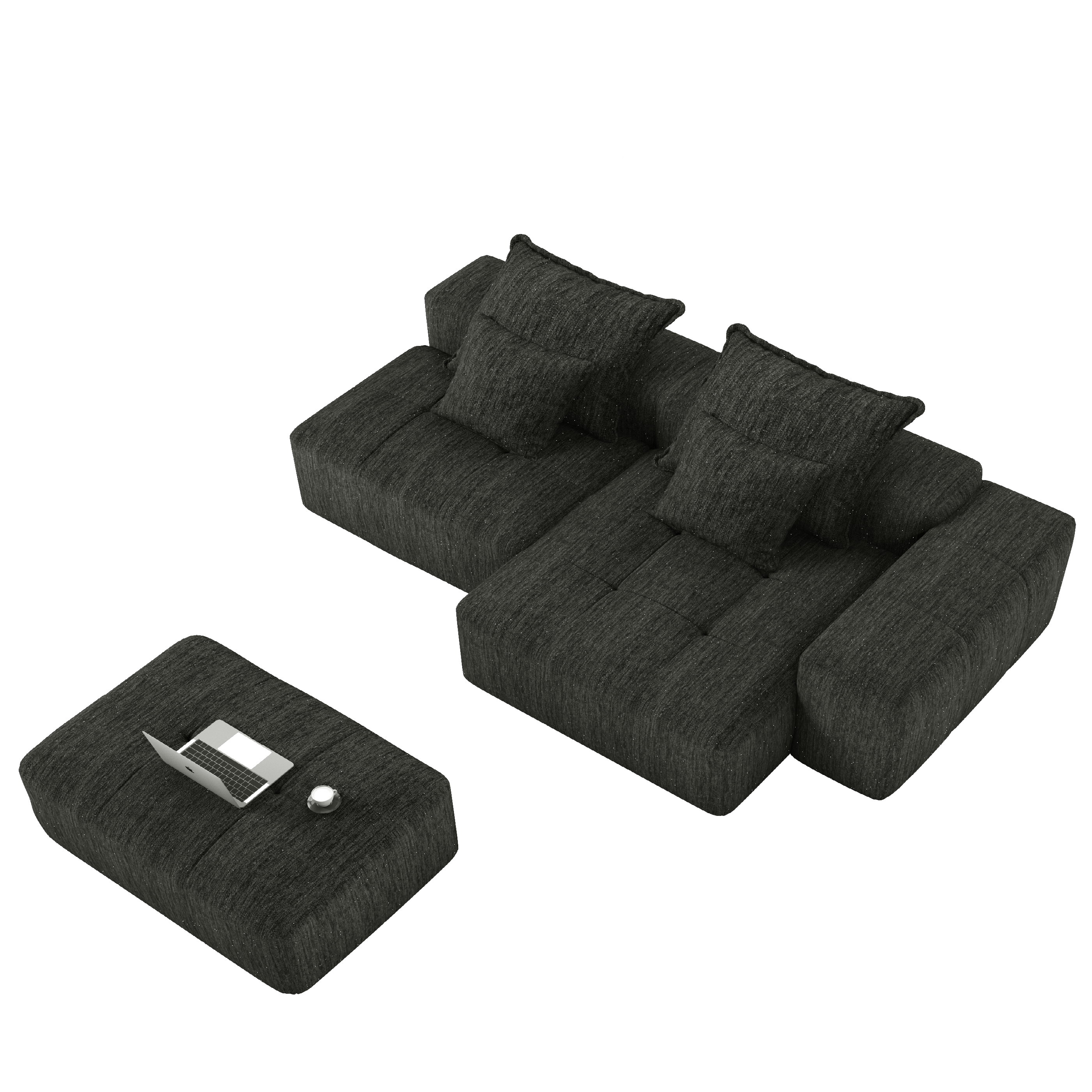 Denver 128" Modular Chenille Tufted Sectional Sofa with Ottoman and Chaise Lounge