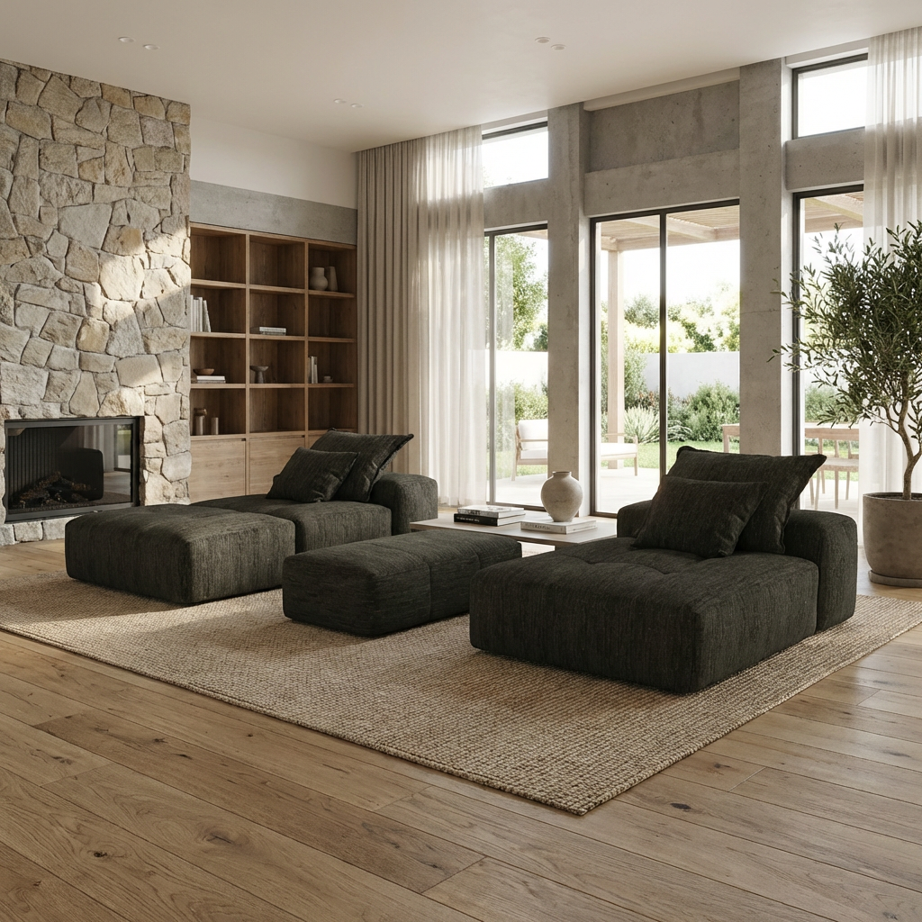 Denver 128" Modular Chenille Tufted Sectional Sofa with Ottoman and Chaise Lounge