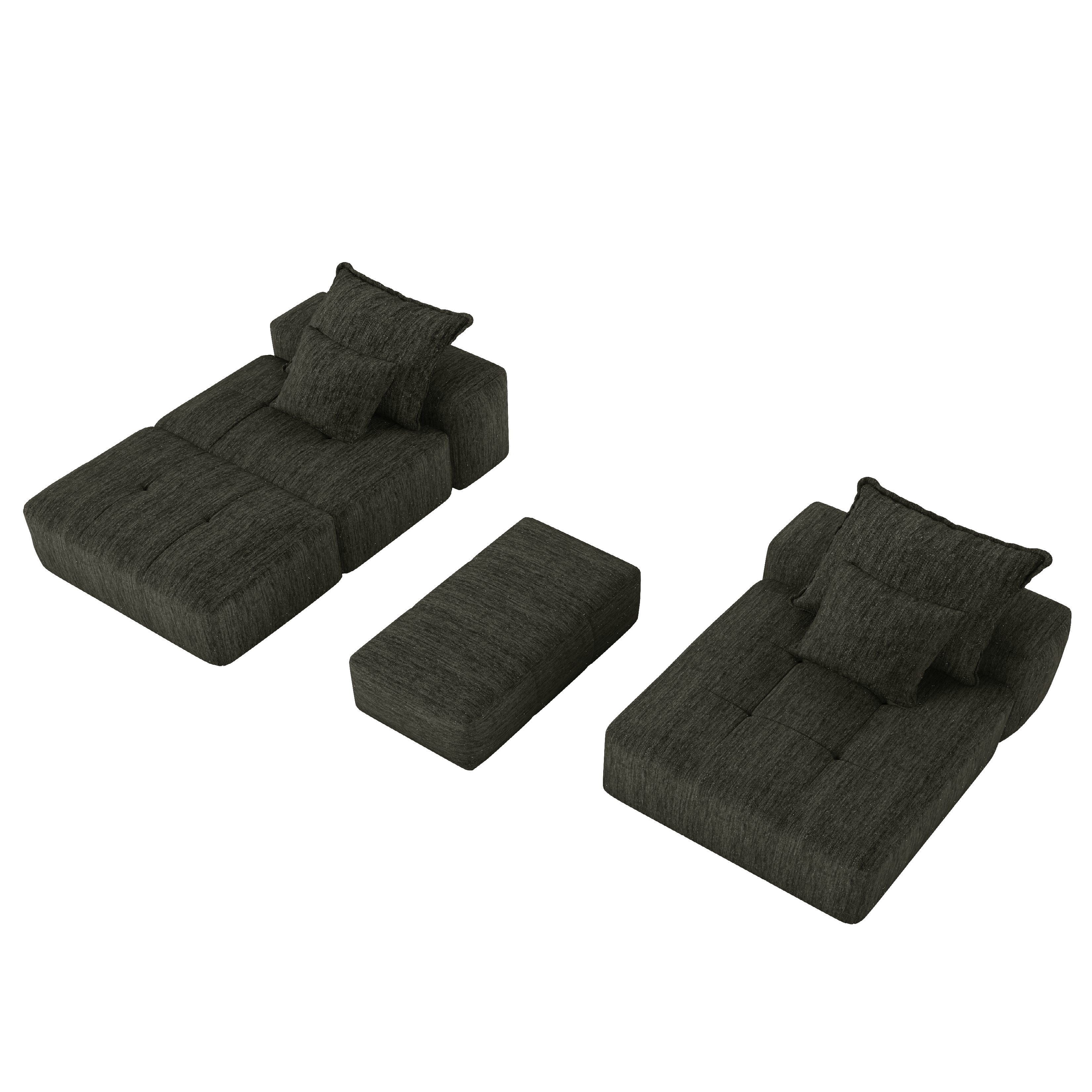 Denver 128" Modular Chenille Tufted Sectional Sofa with Ottoman and Chaise Lounge
