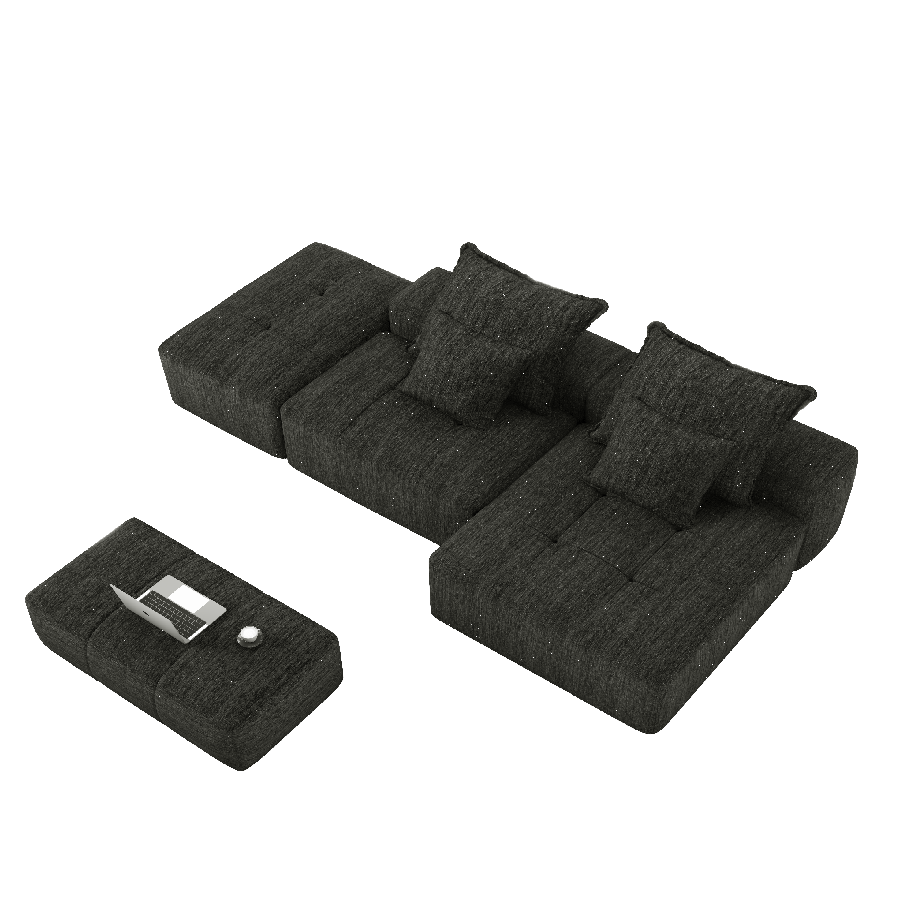 Denver 128" Modular Chenille Tufted Sectional Sofa with Ottoman and Chaise Lounge