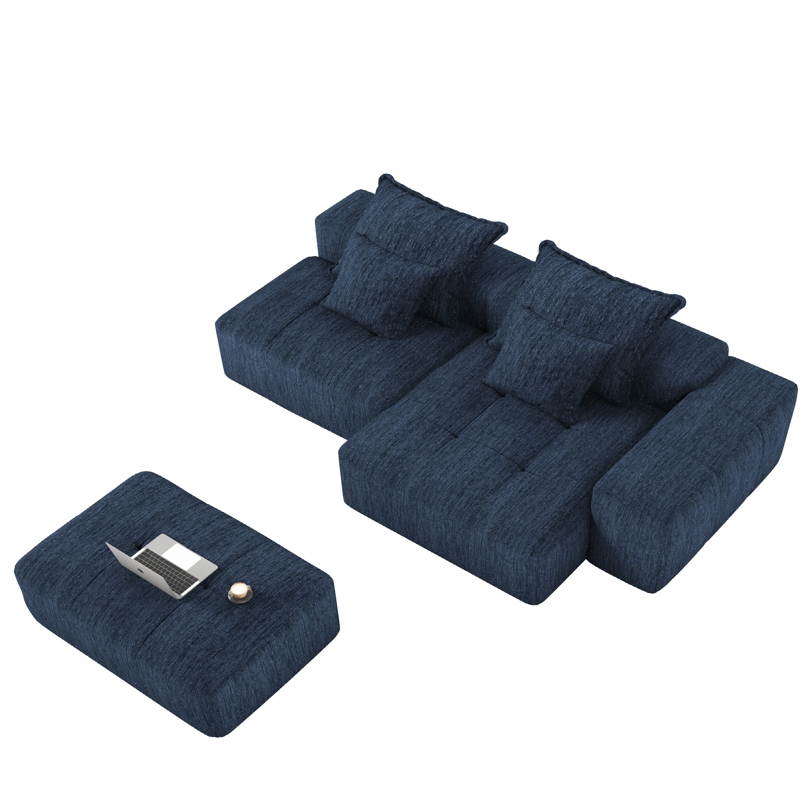 Denver 128" Modular Chenille Tufted Sectional Sofa with Ottoman and Chaise Lounge