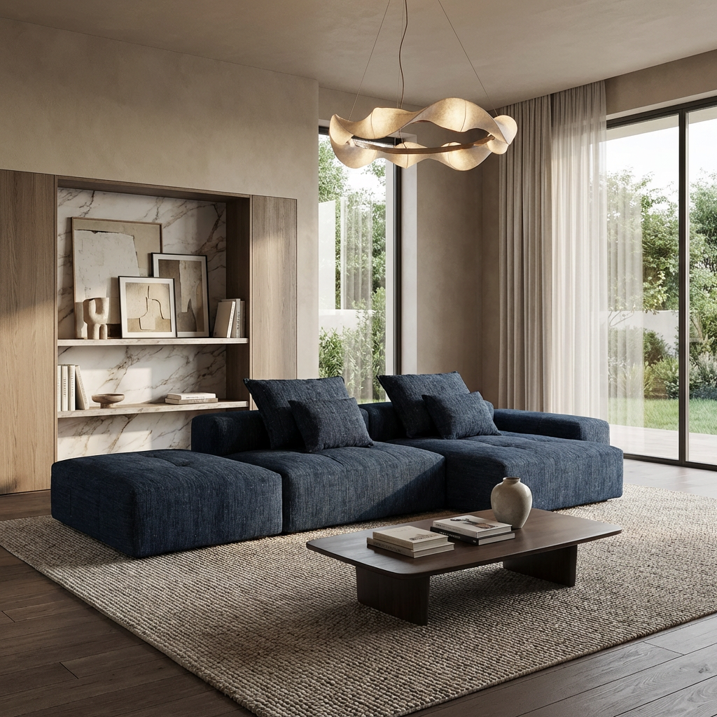 Denver 128" Modular Chenille Tufted Sectional Sofa with Ottoman and Chaise Lounge