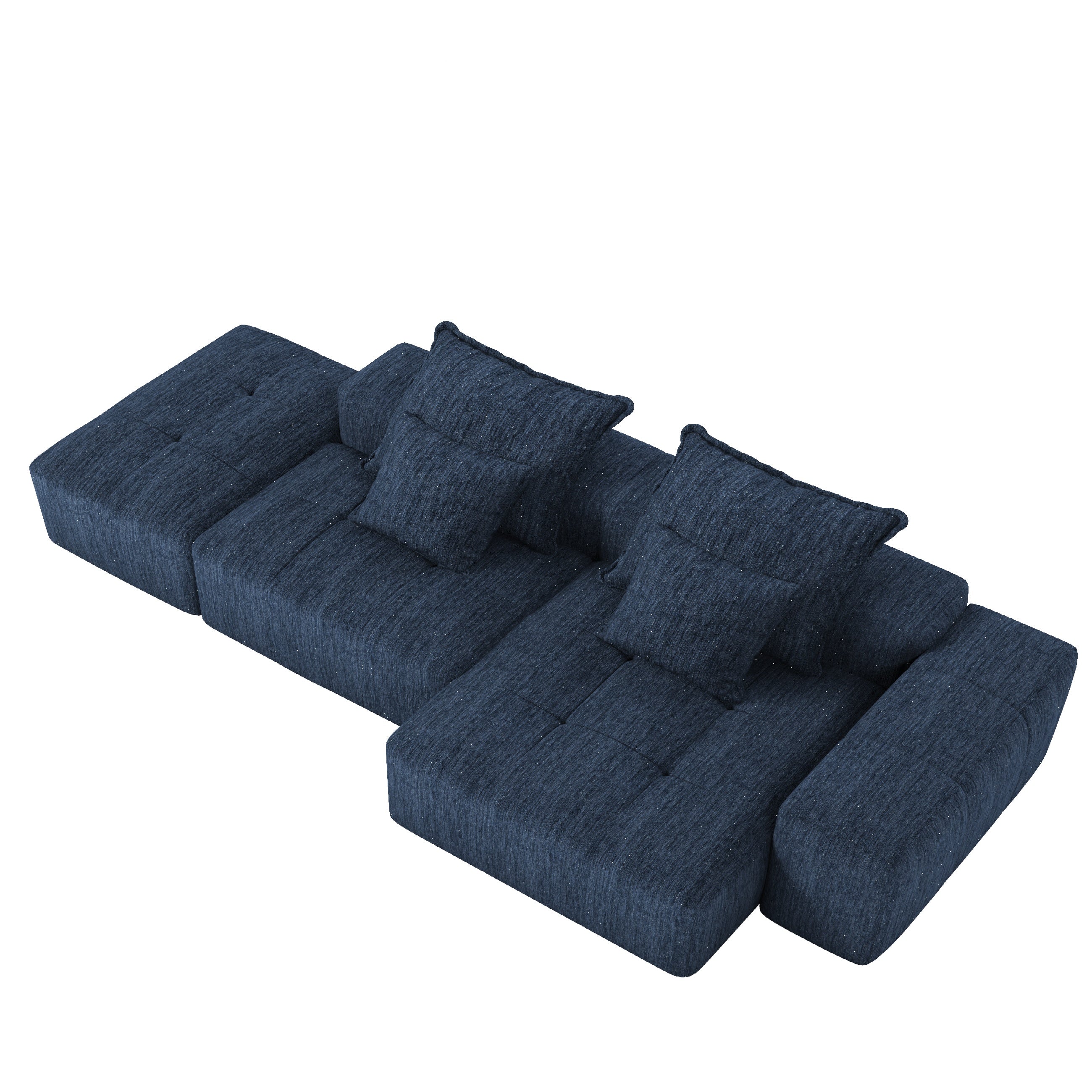 Denver 128" Modular Chenille Tufted Sectional Sofa with Ottoman and Chaise Lounge