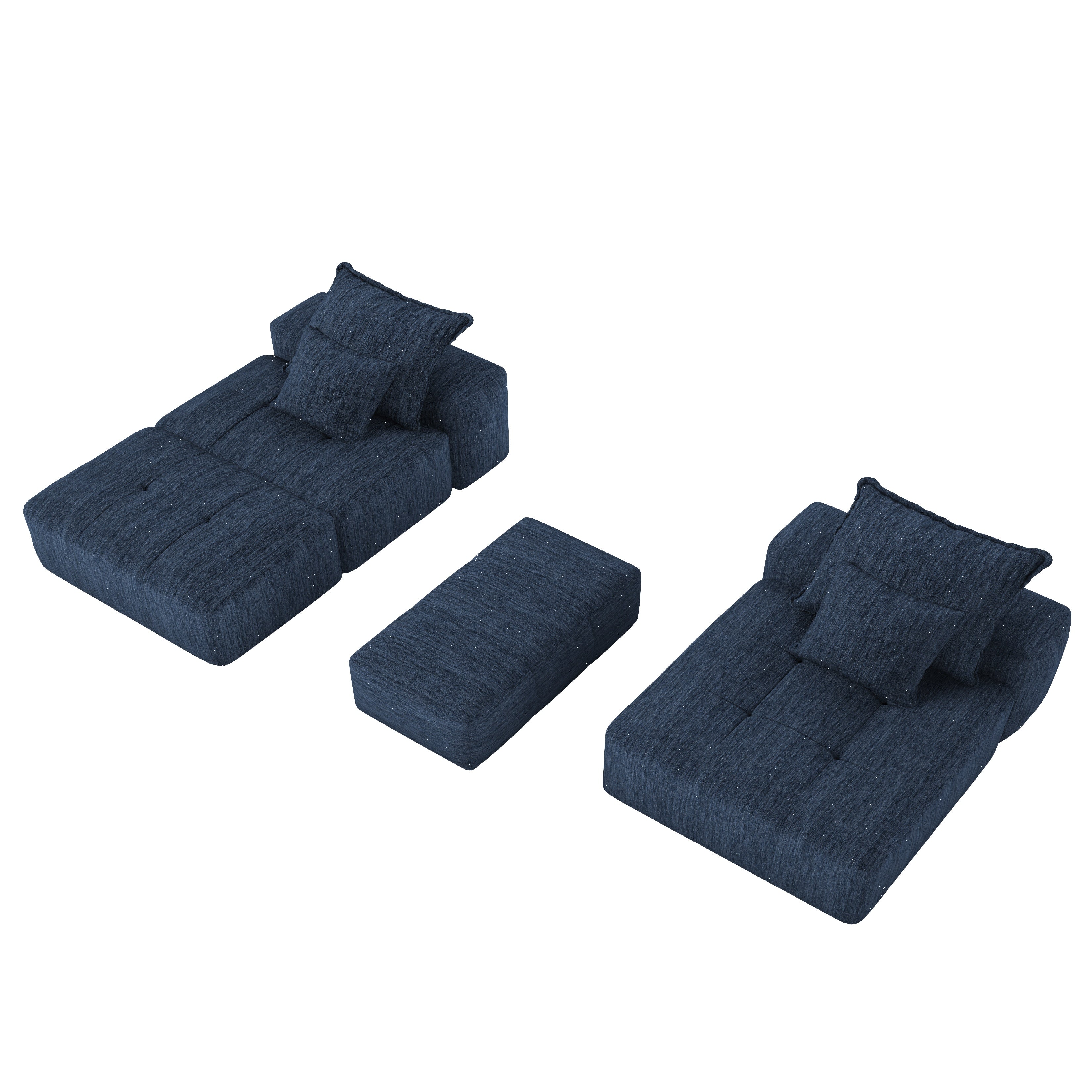 Denver 128" Modular Chenille Tufted Sectional Sofa with Ottoman and Chaise Lounge