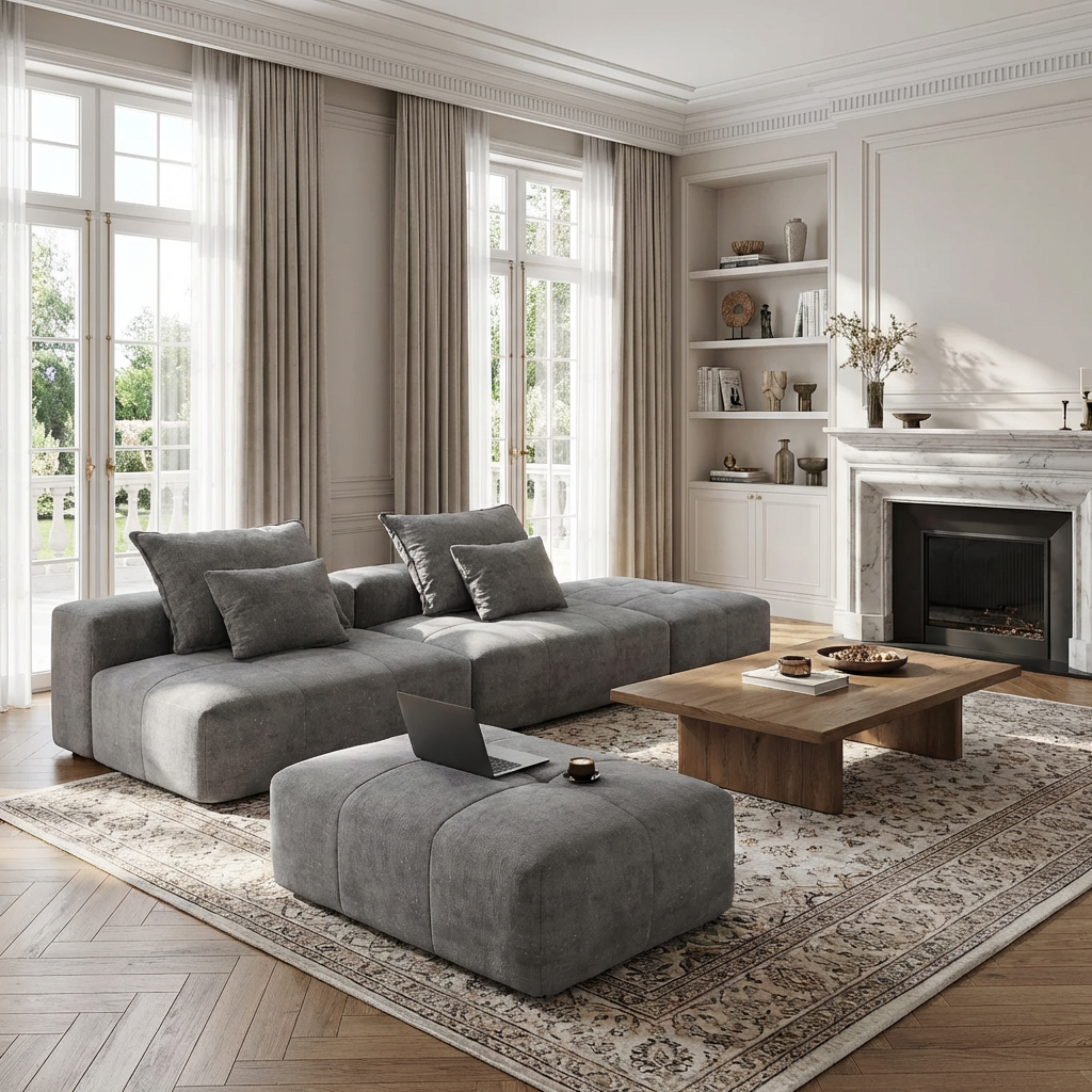 Denver 142" Modular Chenille Fabric Oversized Sofa with Soft Cushions and 4 Pillows