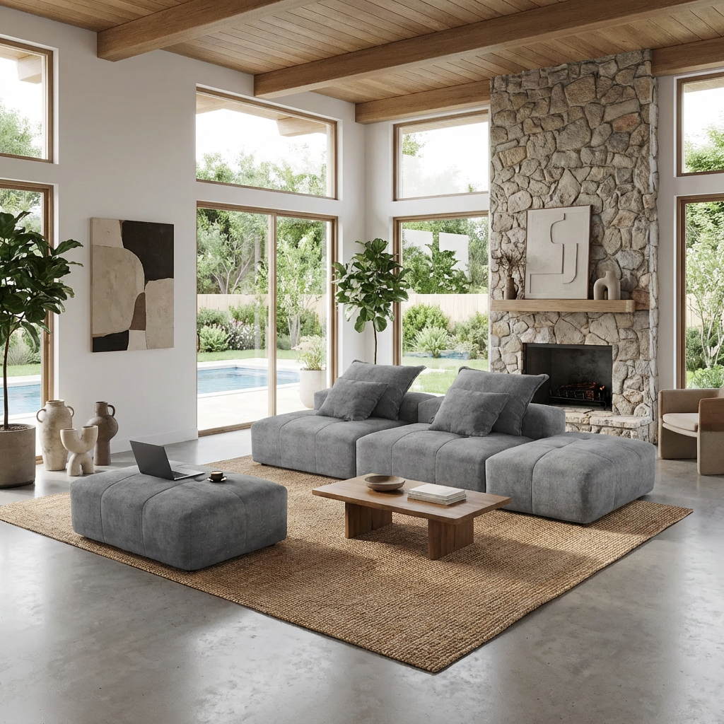Denver 142" Modular Chenille Fabric Oversized Sofa with Soft Cushions and 4 Pillows