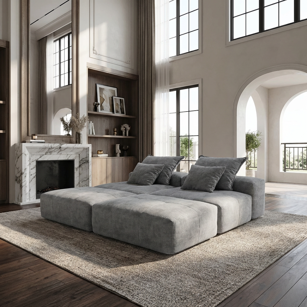 Denver 142" Modular Chenille Fabric Oversized Sofa with Soft Cushions and 4 Pillows