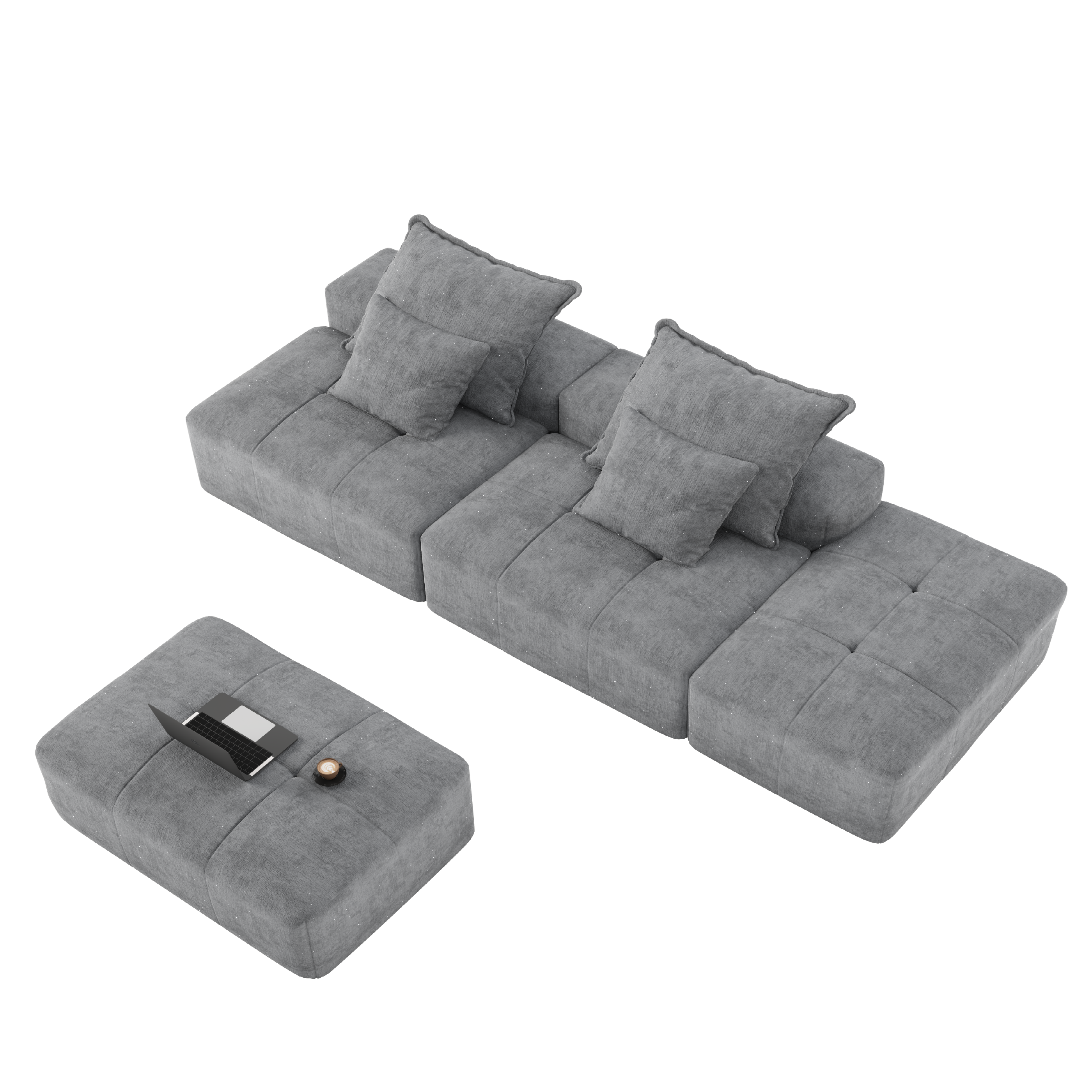 Denver 142" Modular Chenille Fabric Oversized Sofa with Soft Cushions and 4 Pillows