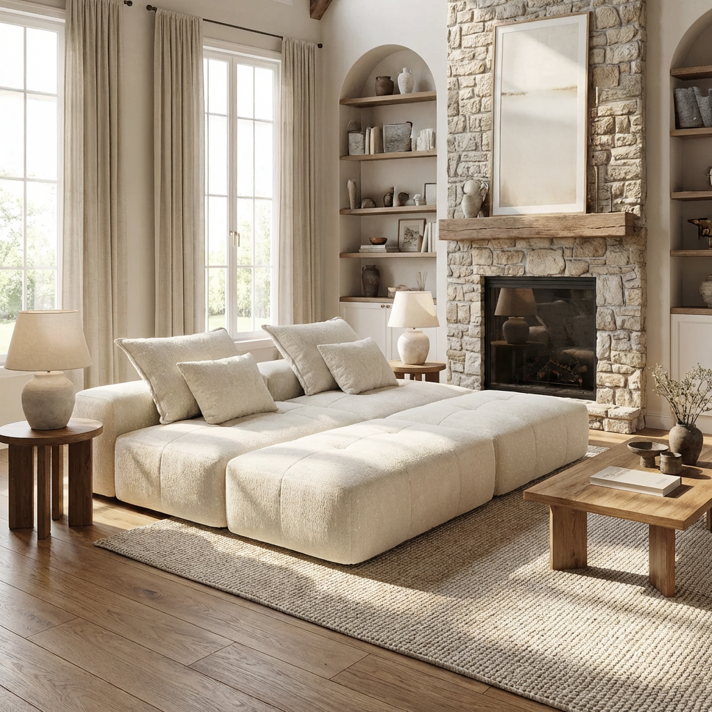 Denver 142" Modular Chenille Fabric Oversized Sofa with Soft Cushions and 4 Pillows