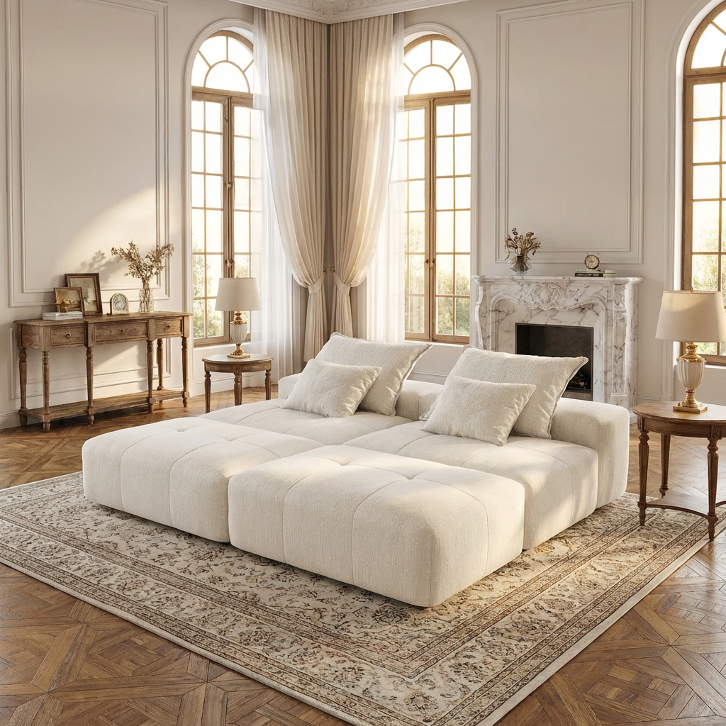 Denver 142" Modular Chenille Fabric Oversized Sofa with Soft Cushions and 4 Pillows