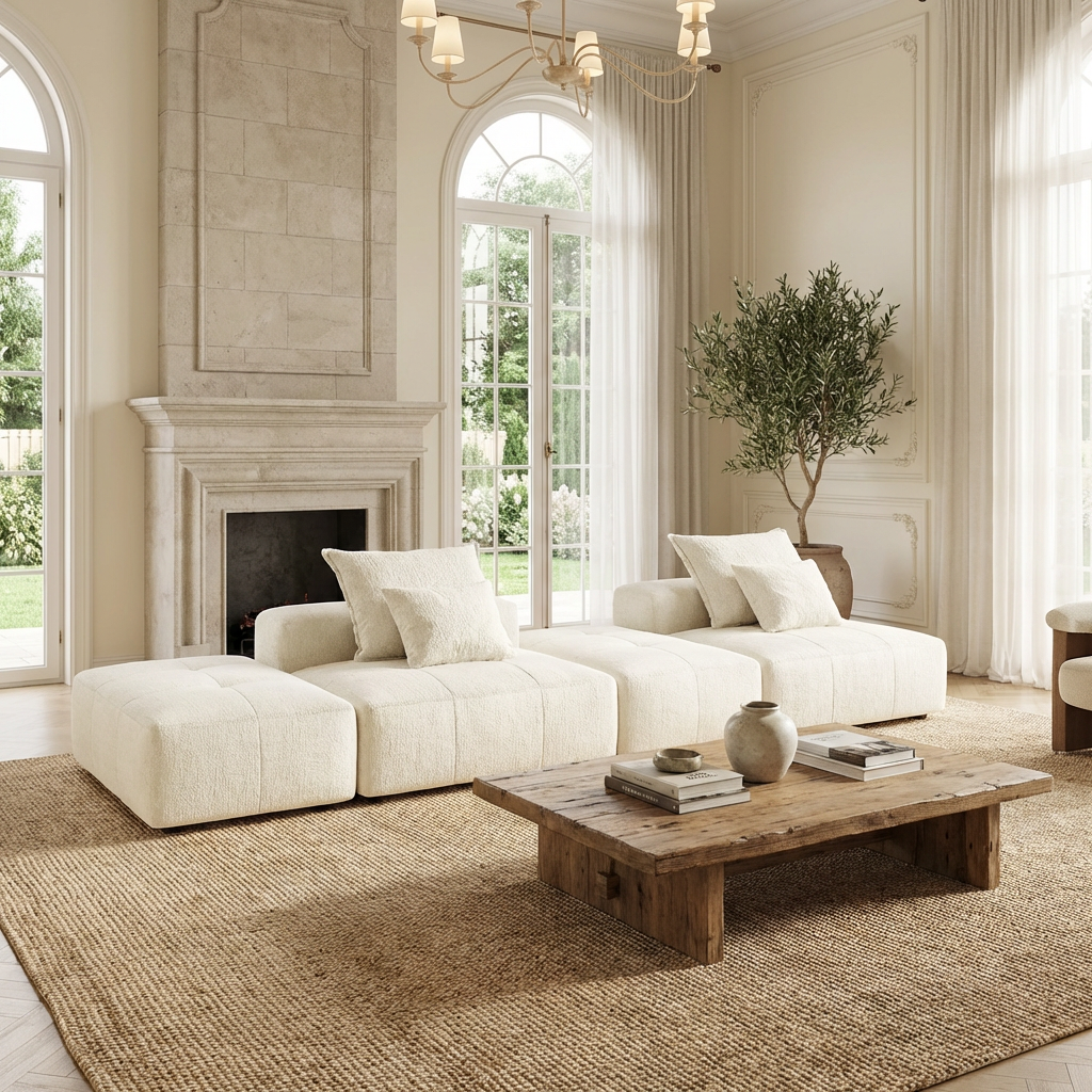 Denver 142" Modular Chenille Fabric Oversized Sofa with Soft Cushions and 4 Pillows