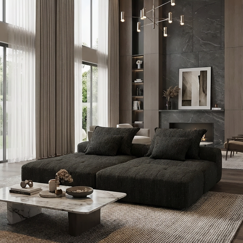 Denver 142" Modular Chenille Fabric Oversized Sofa with Soft Cushions and 4 Pillows