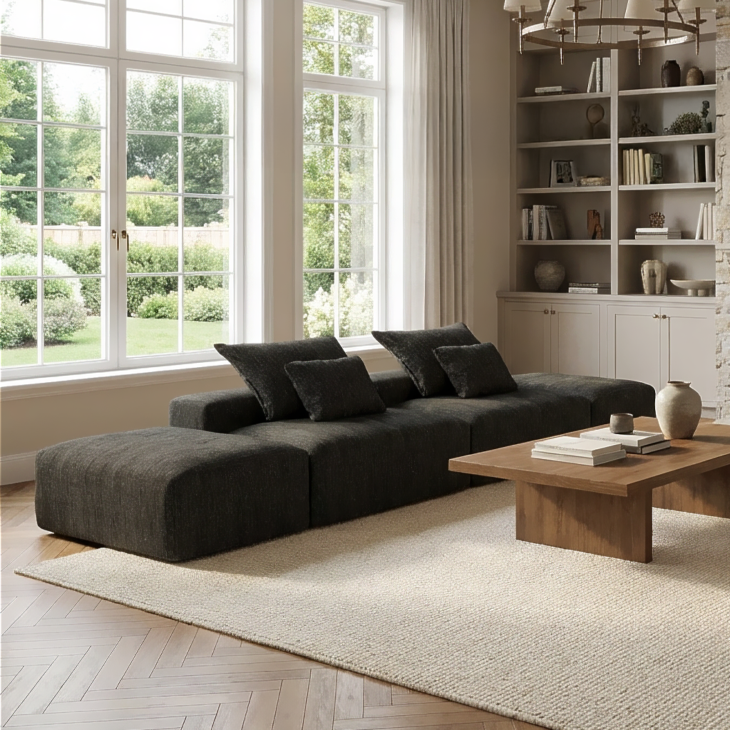 Denver 142" Modular Chenille Fabric Oversized Sofa with Soft Cushions and 4 Pillows