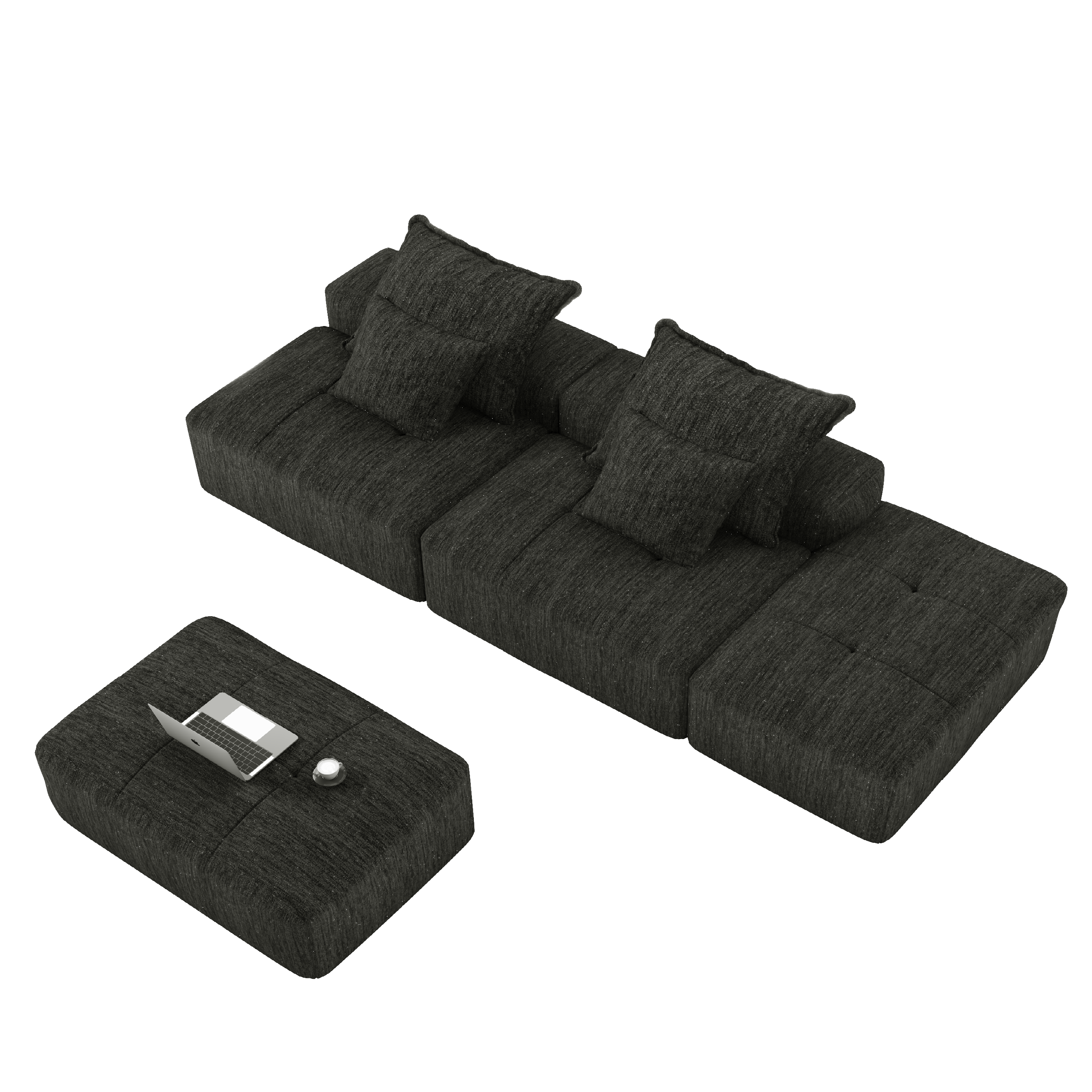 Denver 142" Modular Chenille Fabric Oversized Sofa with Soft Cushions and 4 Pillows